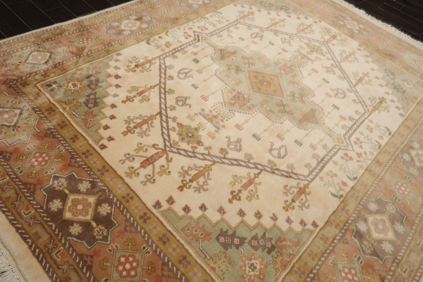 8x10 Ivory, Blush, Rose Color Hand Knotted Heriz New Zealand Wool Traditional Oriental Rug