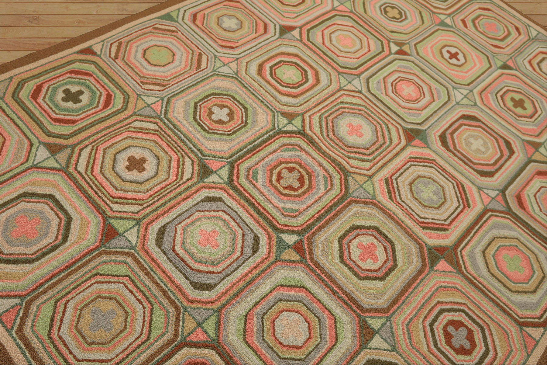 6x9 Blush, Green, Brown Color Machine Made  Wool Traditional Oriental Rug