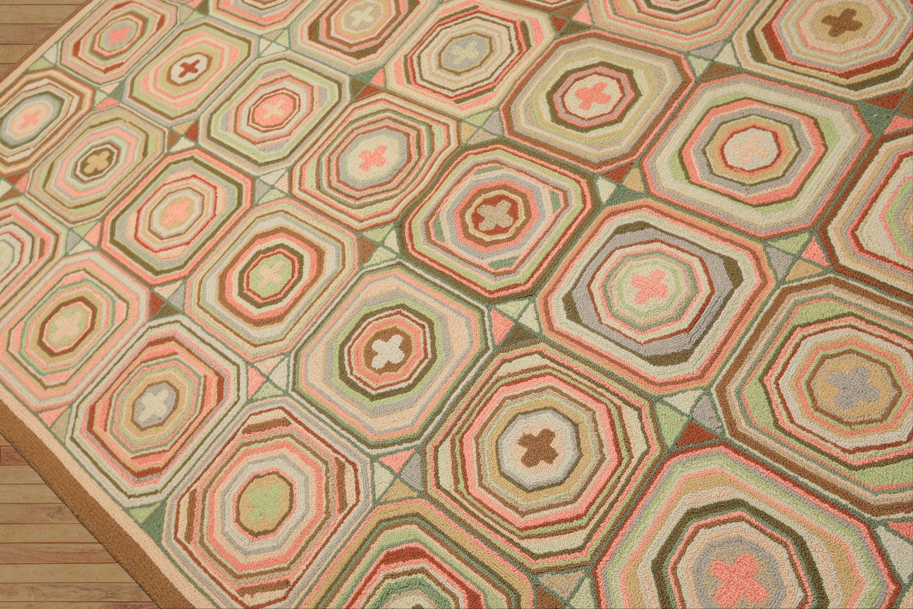 6x9 Blush, Green, Brown Color Machine Made  Wool Traditional Oriental Rug