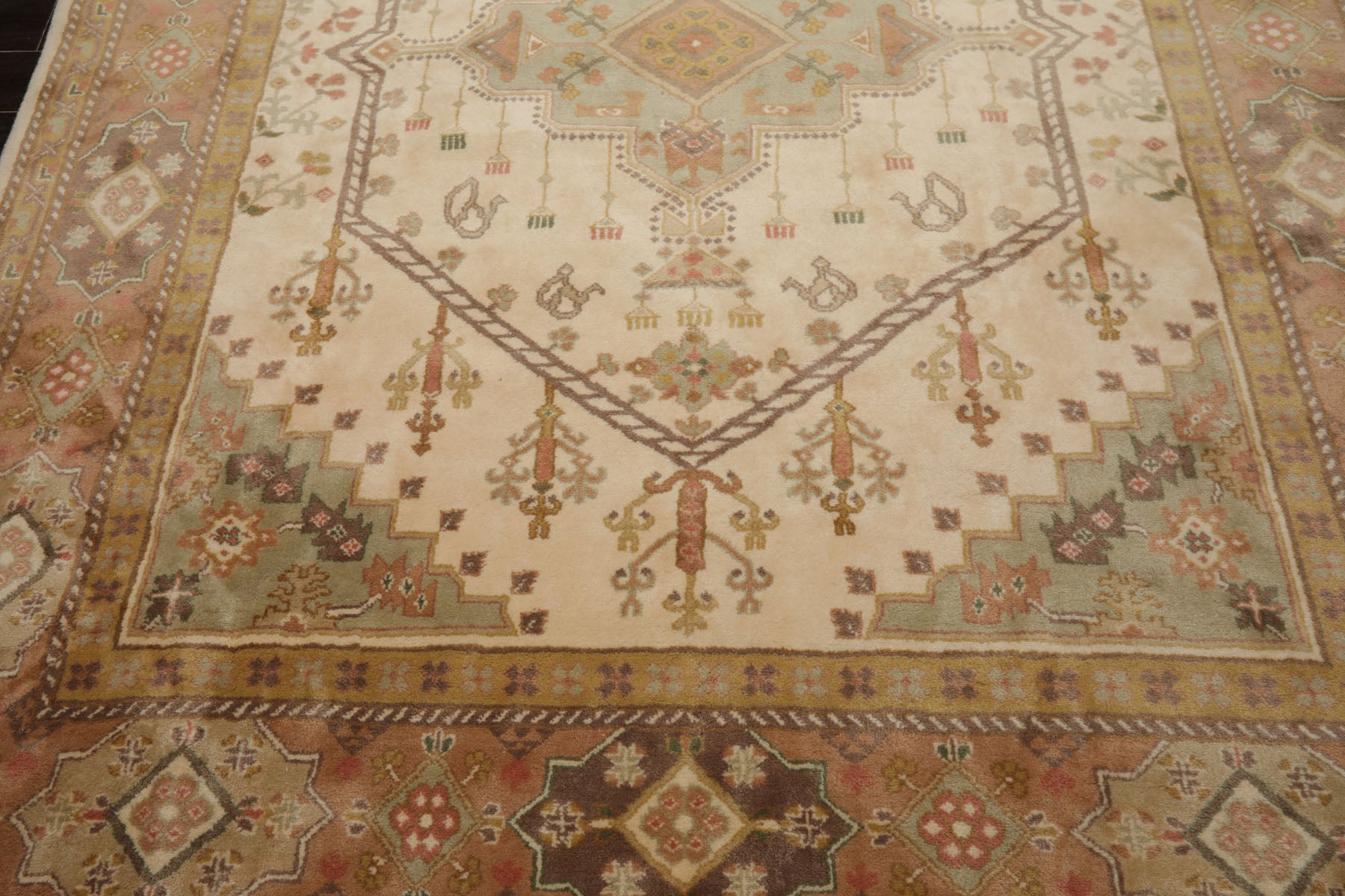 8x10 Ivory, Blush, Rose Color Hand Knotted Heriz New Zealand Wool Traditional Oriental Rug