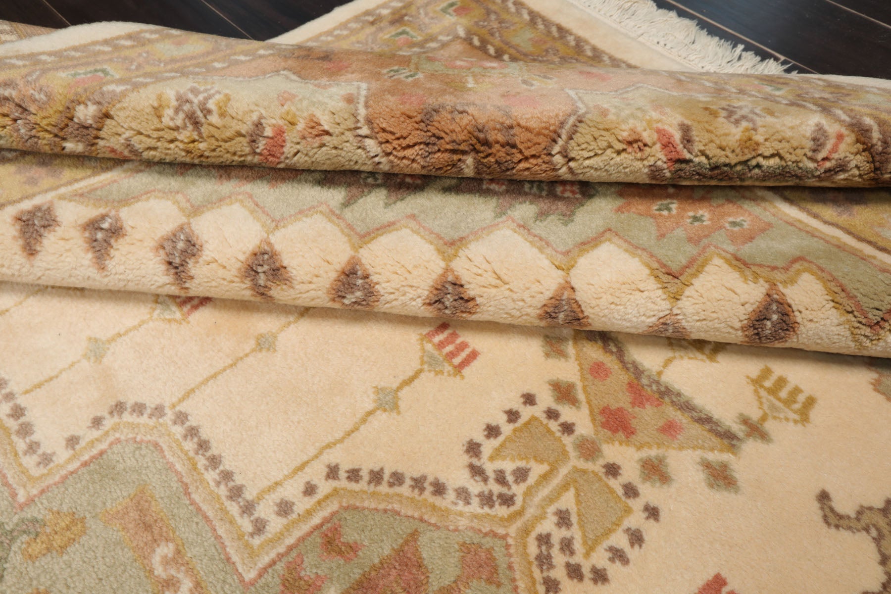 8x10 Ivory, Blush, Rose Color Hand Knotted Heriz New Zealand Wool Traditional Oriental Rug