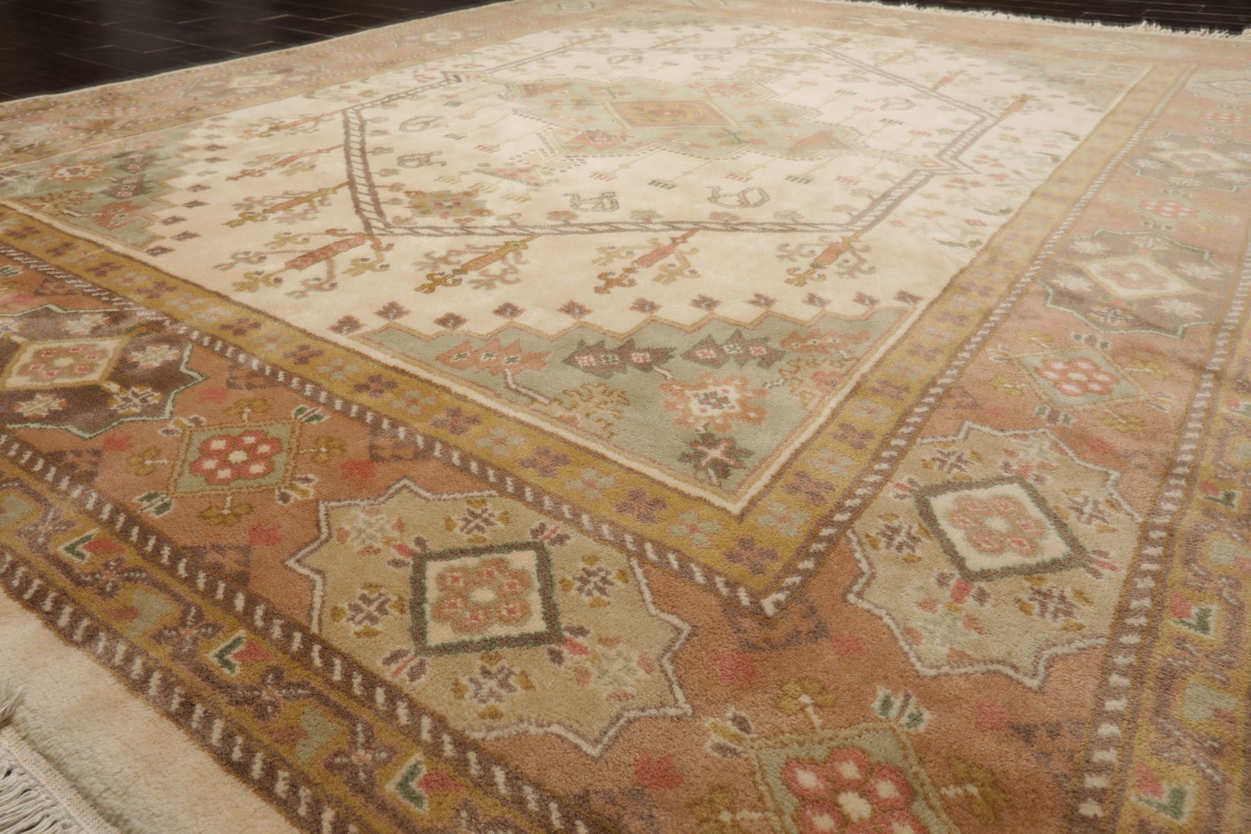 8x10 Ivory, Blush, Rose Color Hand Knotted Heriz New Zealand Wool Traditional Oriental Rug