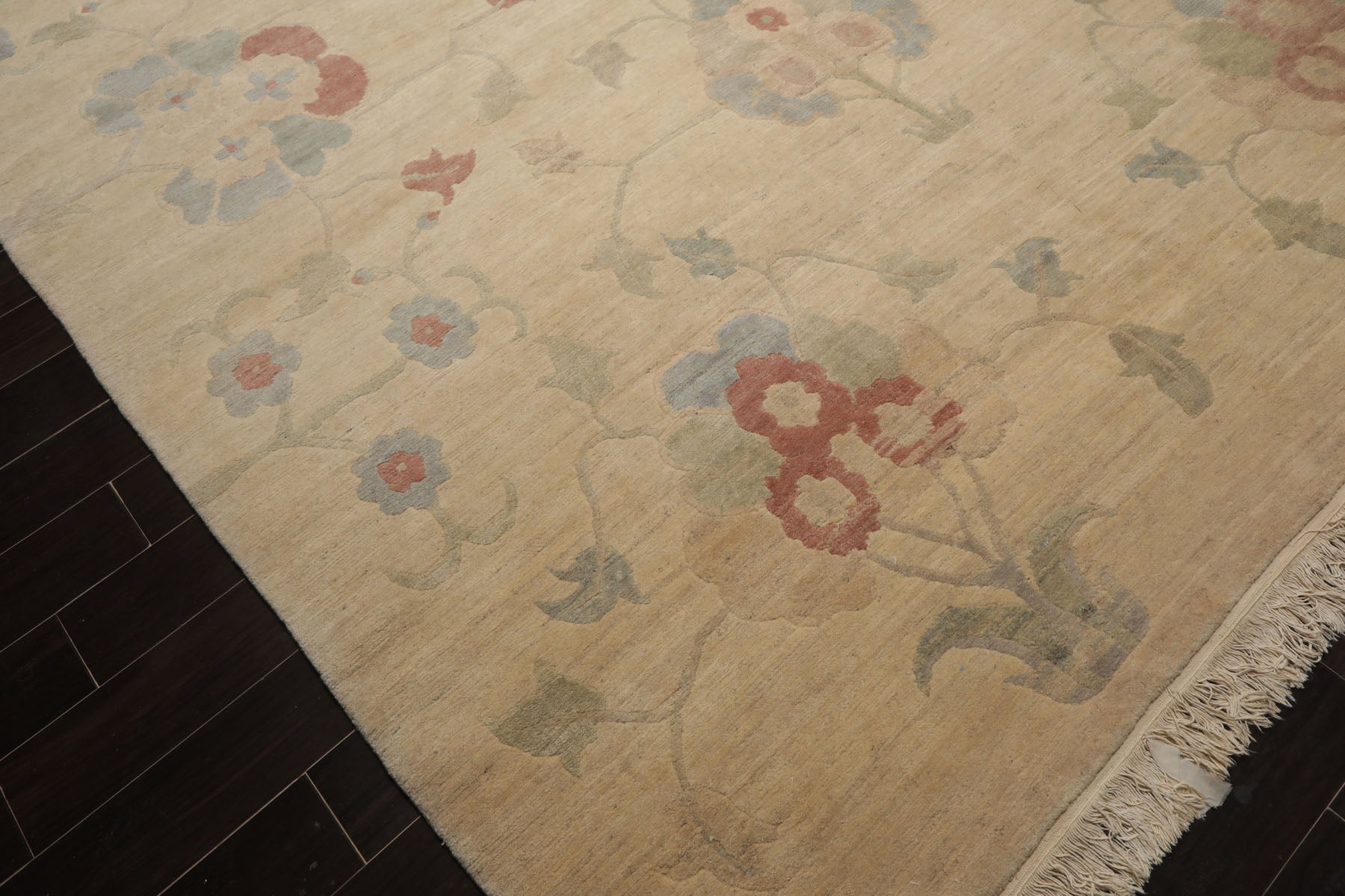 9x12 Beige, Oatmeal, Rose Color Hand Knotted Tibetan Wool Arts & Crafts Oriental Rug