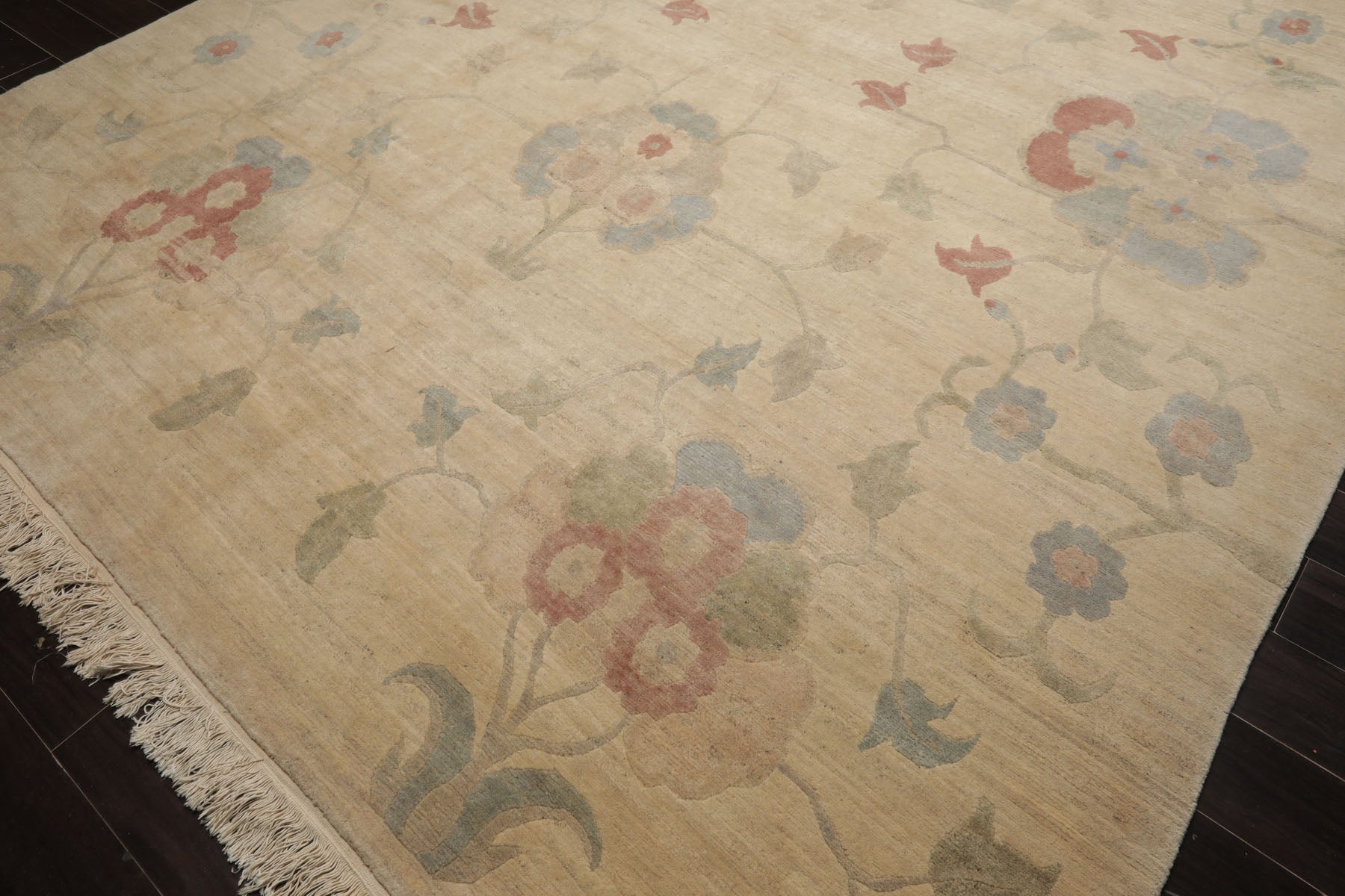9x12 Beige, Oatmeal, Rose Color Hand Knotted Tibetan Wool Arts & Crafts Oriental Rug