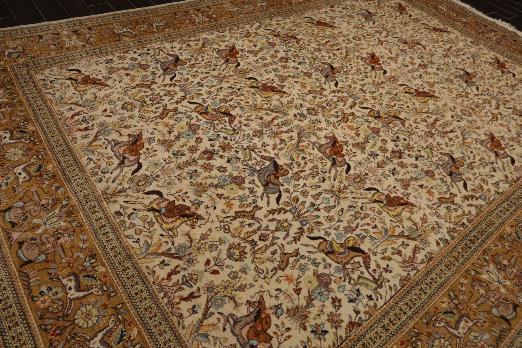 9x13 Ivory, Caramel, Rose Color Hand Knotted Tabriz Wool Traditional Oriental Rug