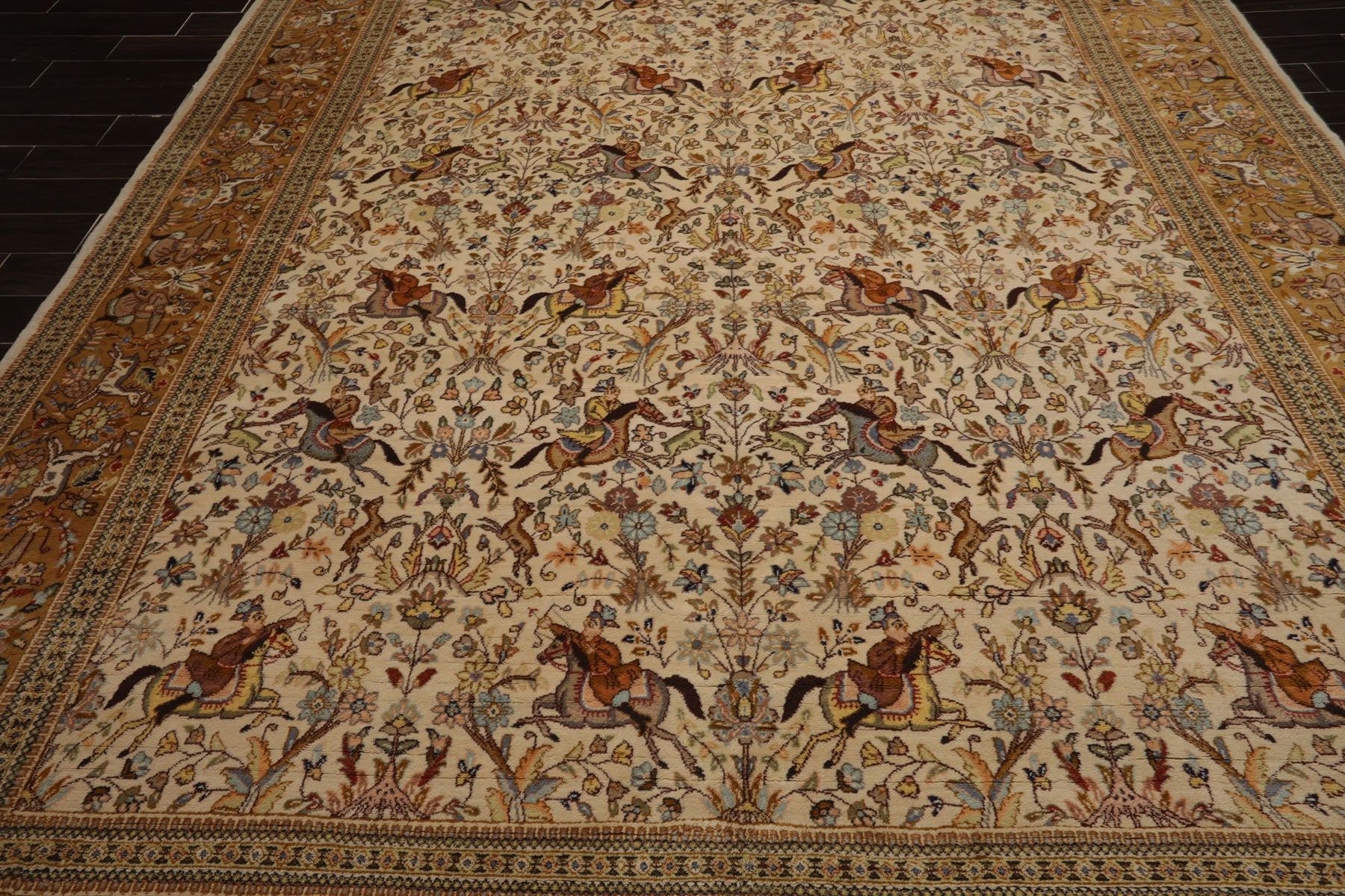 9x13 Ivory, Caramel, Rose Color Hand Knotted Tabriz Wool Traditional Oriental Rug
