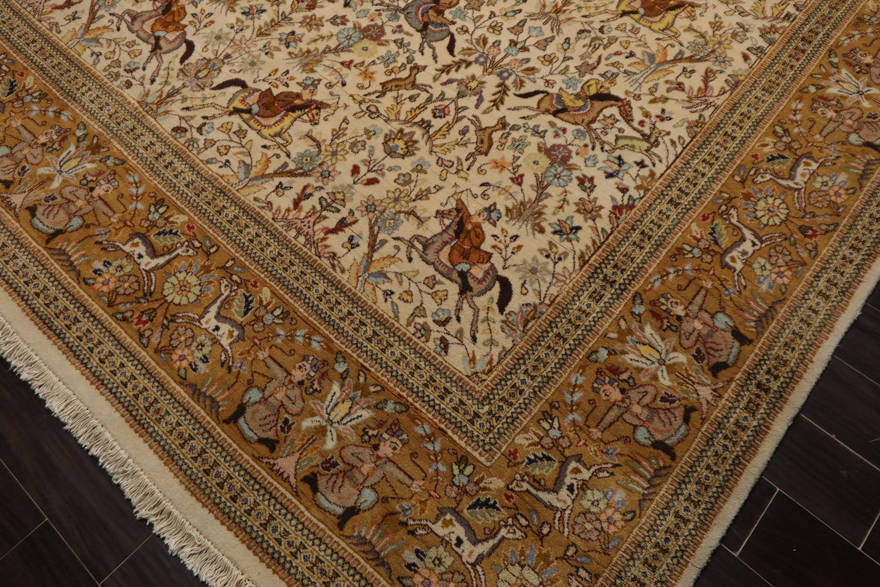9x13 Ivory, Caramel, Rose Color Hand Knotted Tabriz Wool Traditional Oriental Rug