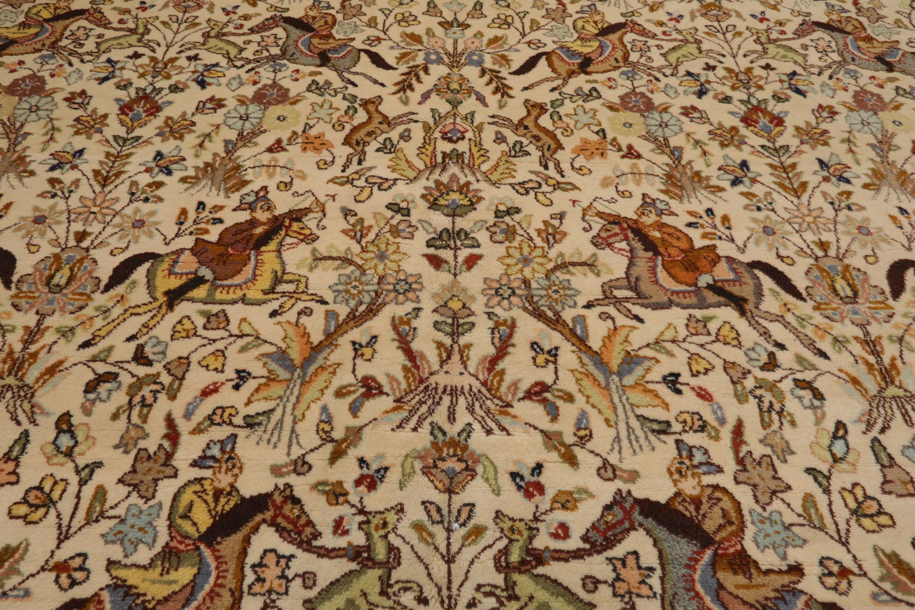 9x13 Ivory, Caramel, Rose Color Hand Knotted Tabriz Wool Traditional Oriental Rug