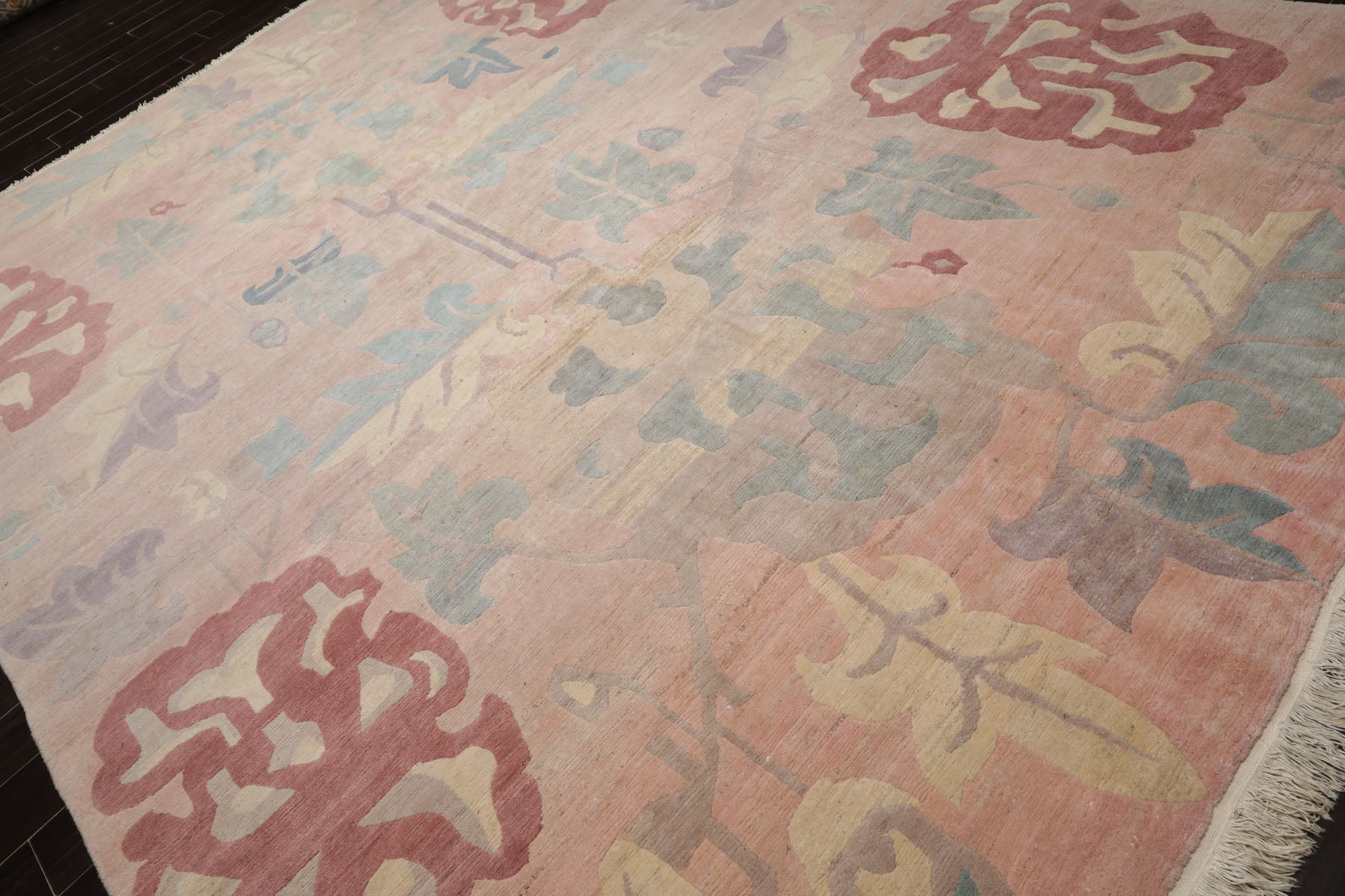 9x13 Blush, Rose, Aqua Color Hand Knotted Tibetan Wool Art Deco Oriental Rug