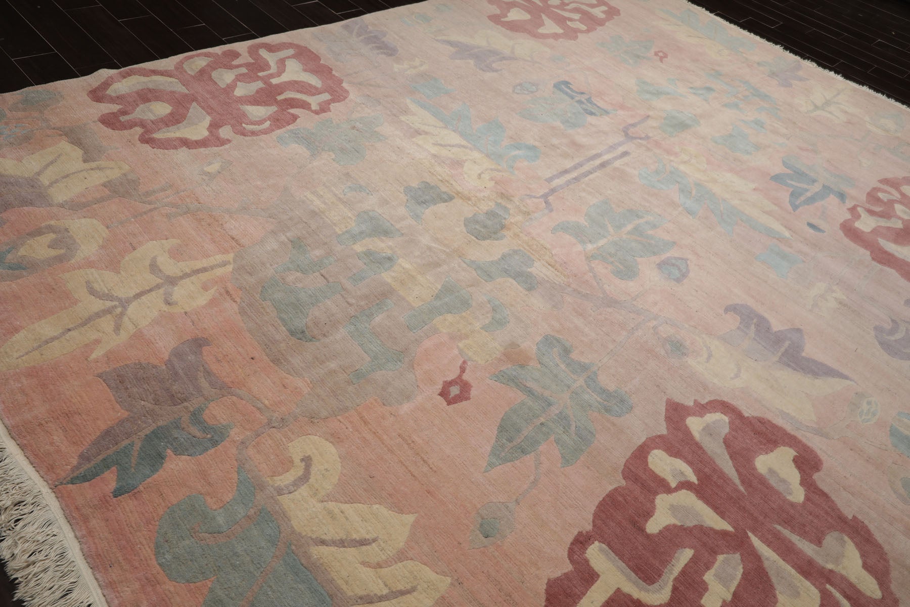 9x13 Blush, Rose, Aqua Color Hand Knotted Tibetan Wool Art Deco Oriental Rug