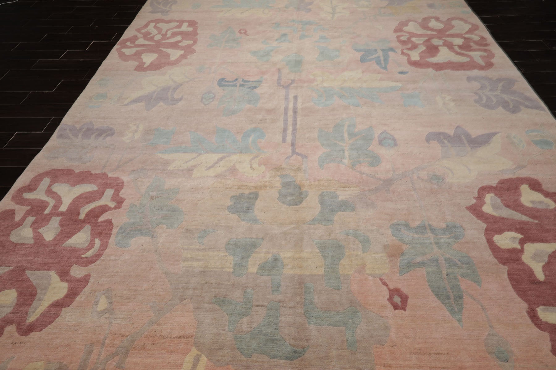 9x13 Blush, Rose, Aqua Color Hand Knotted Tibetan Wool Art Deco Oriental Rug