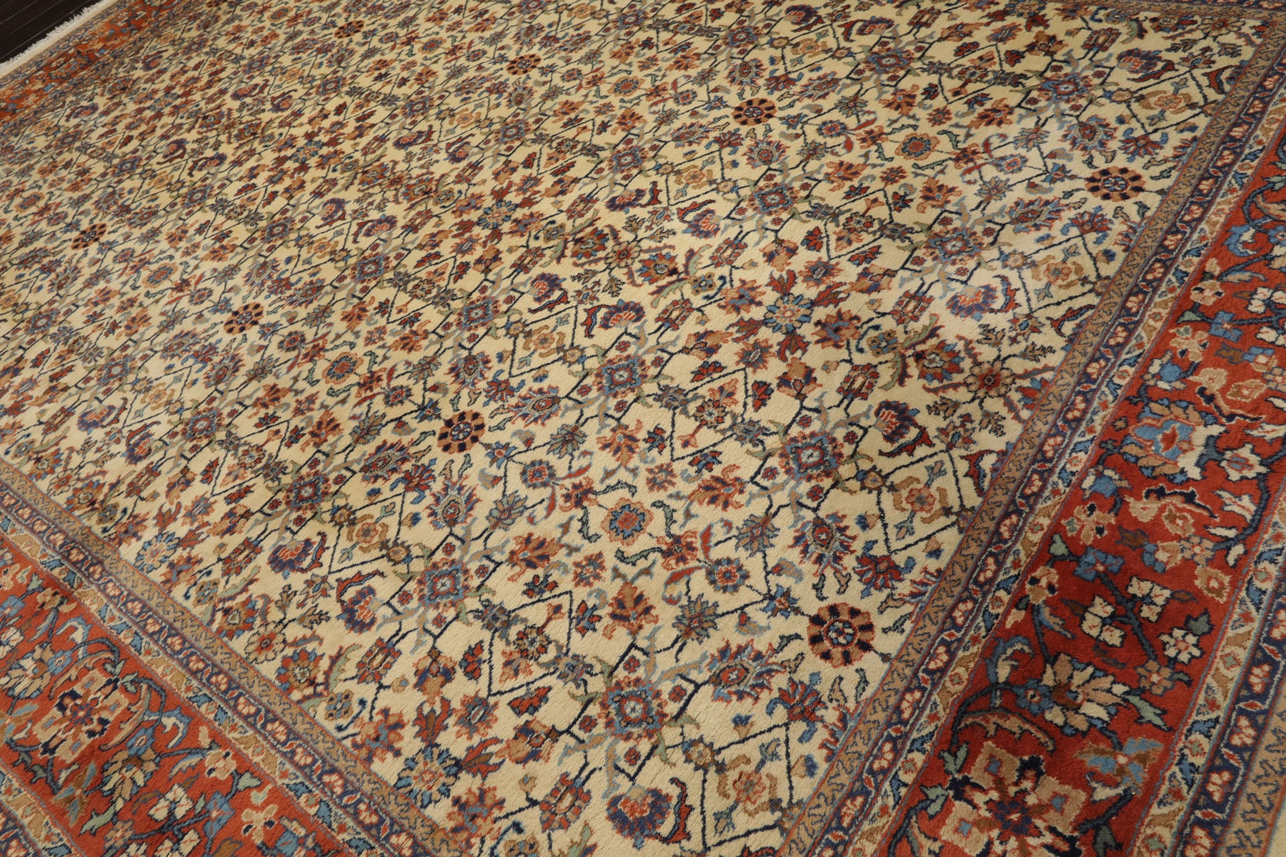 10x14 Ivory, Burnt Orange, Blue Color Hand Knotted Herati Wool Traditional Oriental Rug