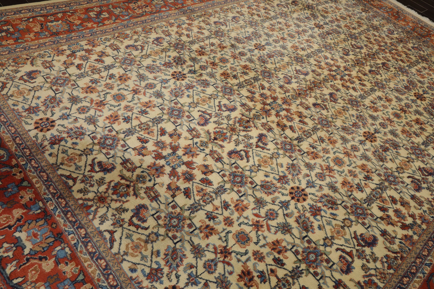 10x14 Ivory, Burnt Orange, Blue Color Hand Knotted Herati Wool Traditional Oriental Rug