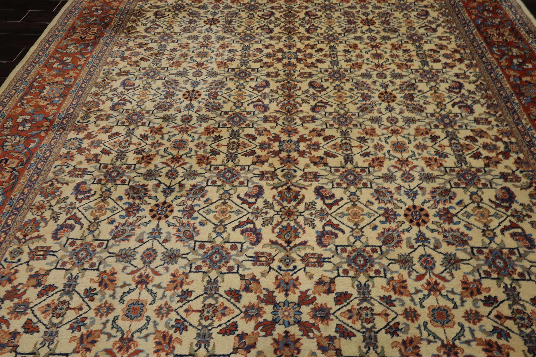 10x14 Ivory, Burnt Orange, Blue Color Hand Knotted Herati Wool Traditional Oriental Rug