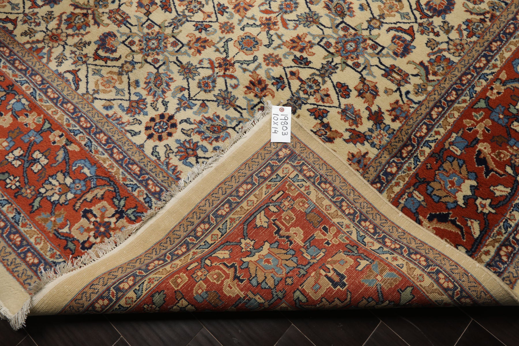 10x14 Ivory, Burnt Orange, Blue Color Hand Knotted Herati Wool Traditional Oriental Rug