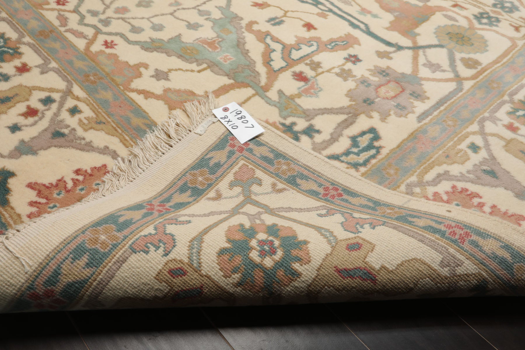 8x10 Ivory, Aqua, Rose Color Hand Knotted Oushak New Zealand Wool Art & Crafts Oriental Rug