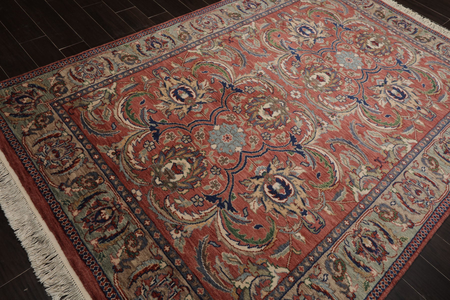 6x9 Rose, Ivory, Beige Color Hand Knotted French Aubusson Savonnerie Wool Traditional Oriental Rug