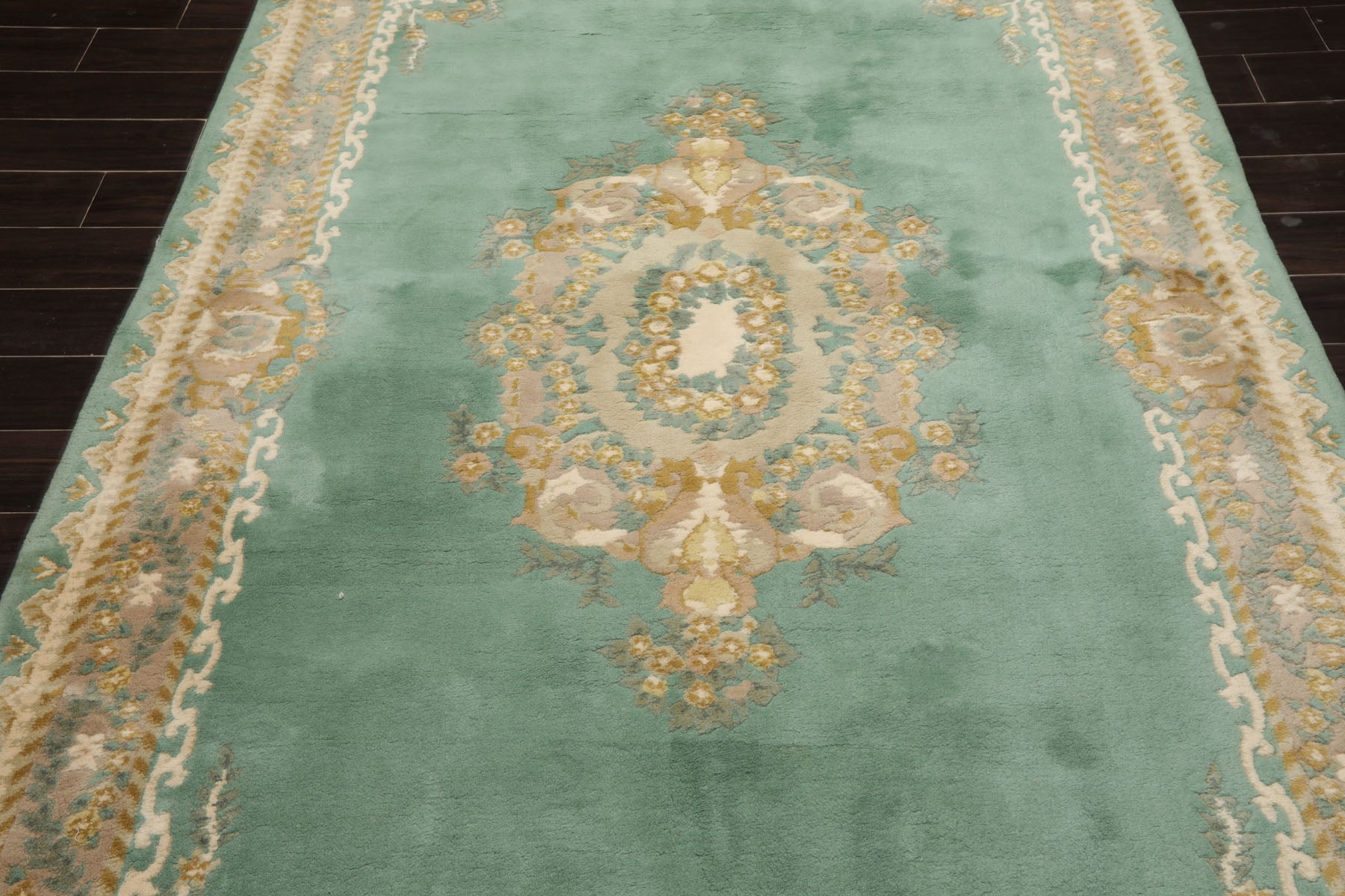 6x9 Turquoise, Taupe, Ivory Color Hand Knotted Kerman New Zealand Wool Traditional Oriental Rug