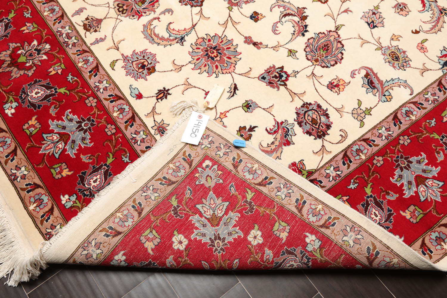 8x10 Ivory, Red, Rose Color Hand Knotted All-Over 100% Wool Traditional Oriental Rug