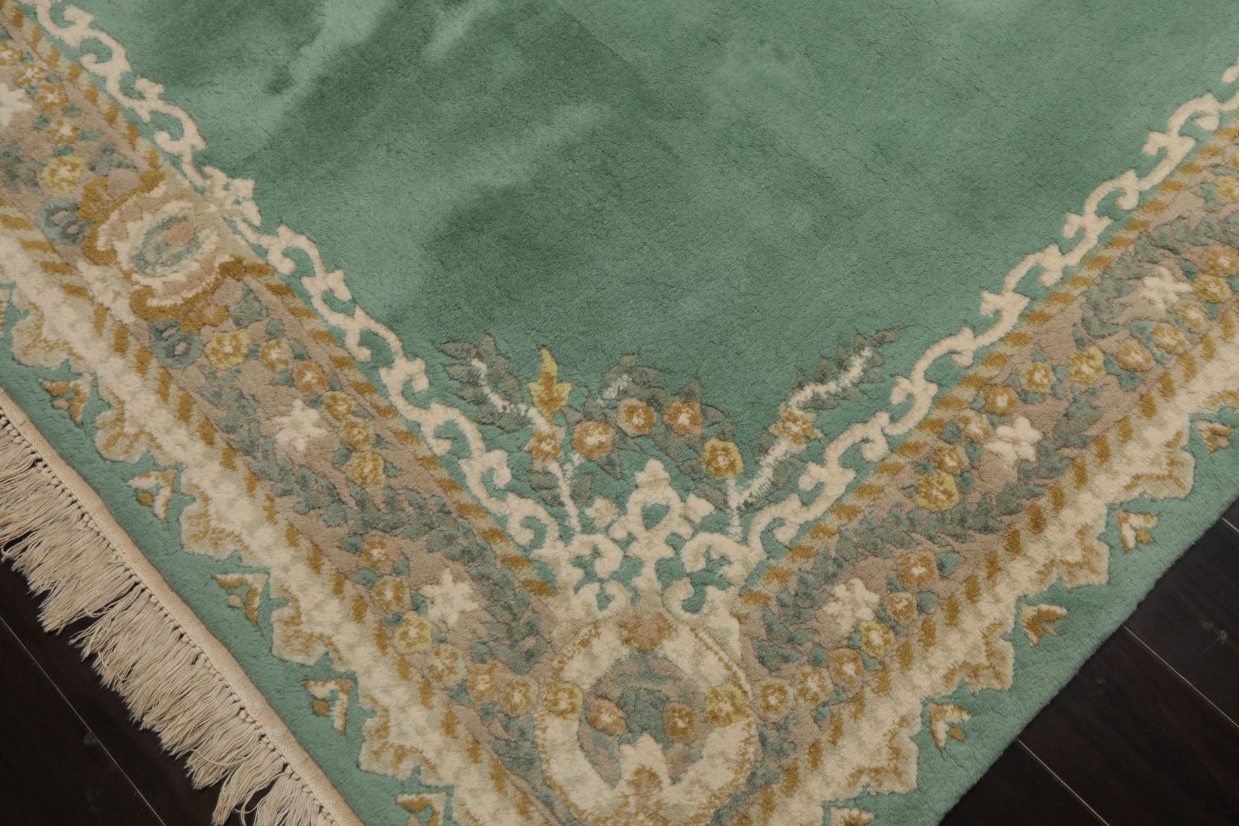 6x9 Turquoise, Taupe, Ivory Color Hand Knotted Kerman New Zealand Wool Traditional Oriental Rug