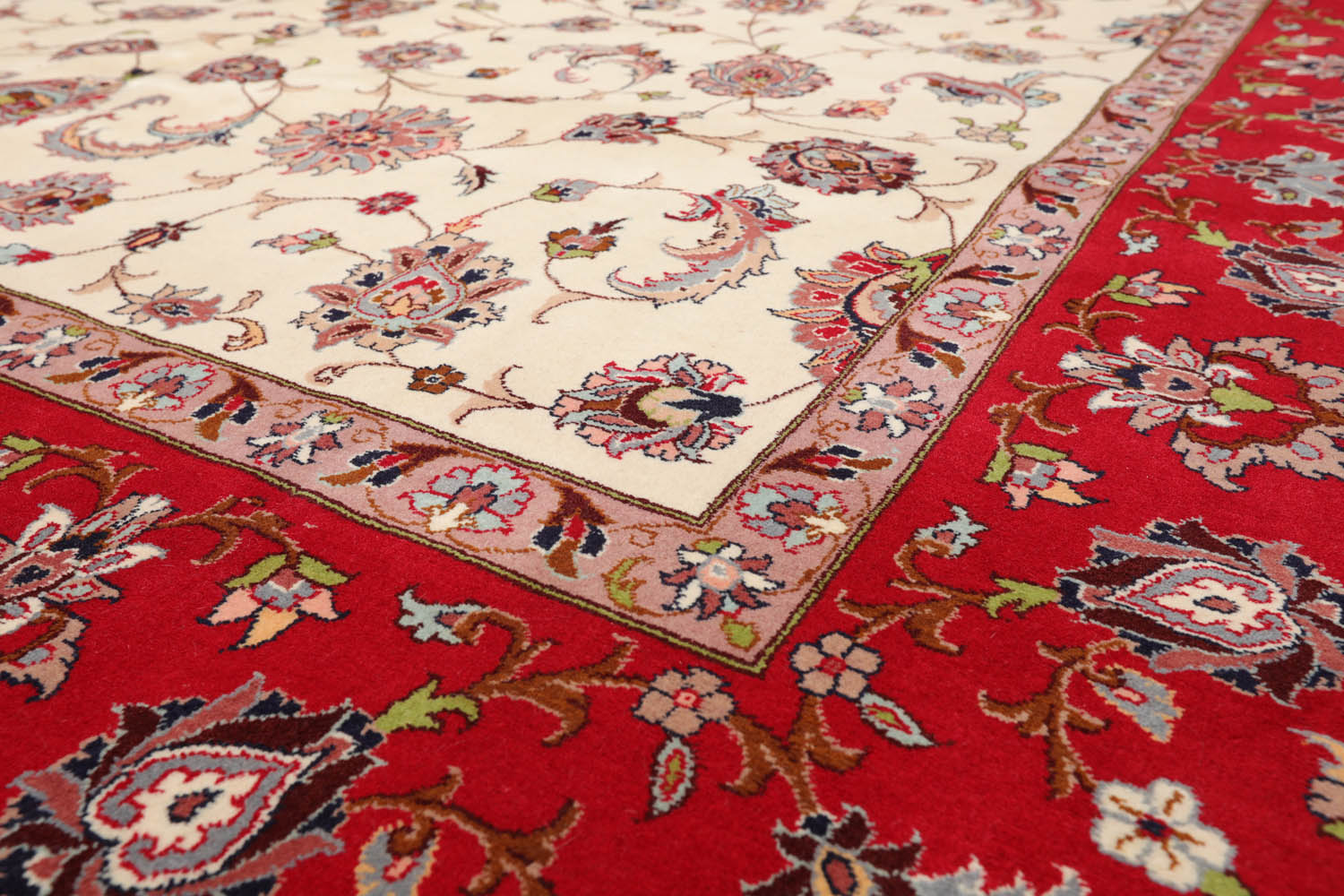 8x10 Ivory, Red, Rose Color Hand Knotted All-Over 100% Wool Traditional Oriental Rug