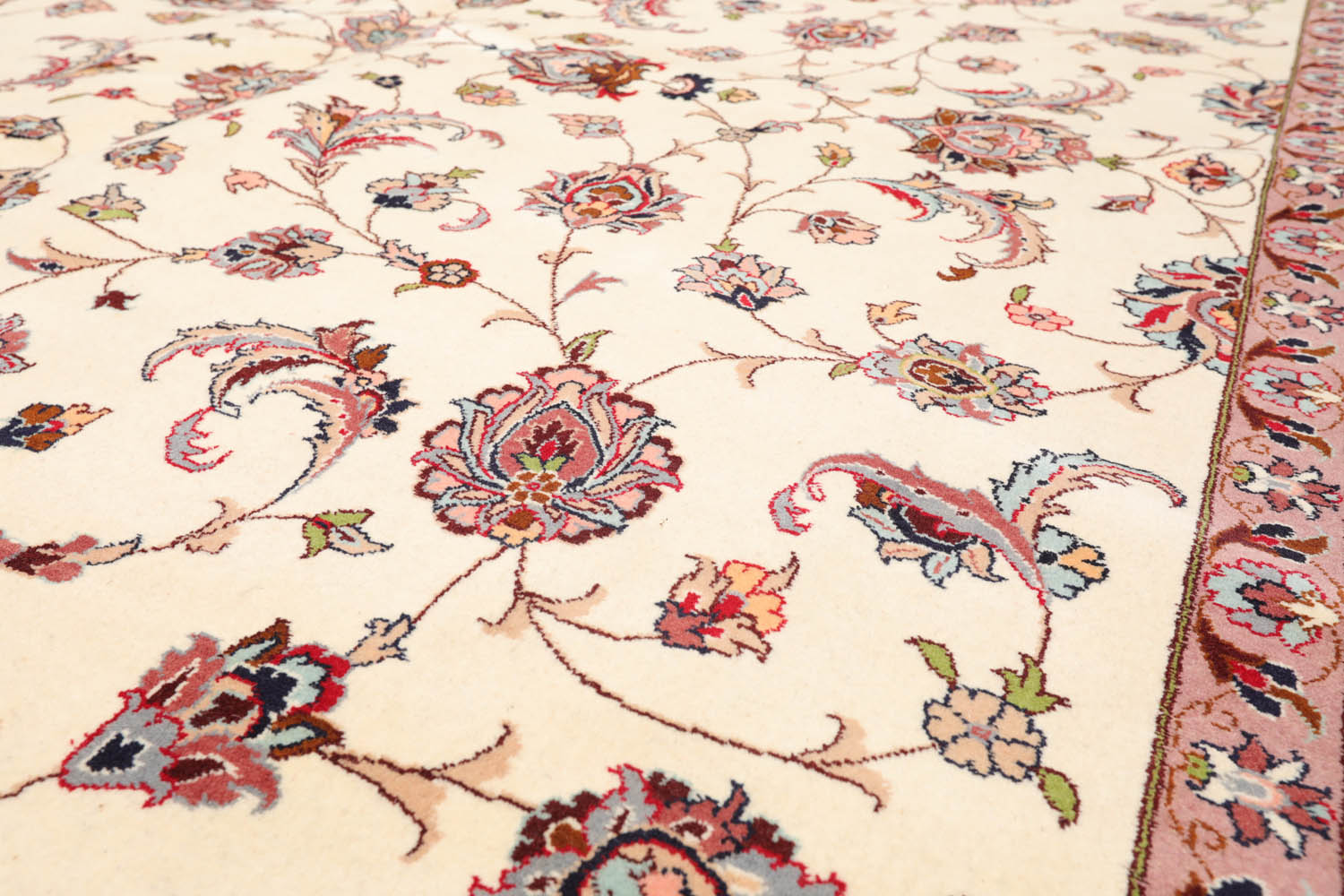 8x10 Ivory, Red, Rose Color Hand Knotted All-Over 100% Wool Traditional Oriental Rug