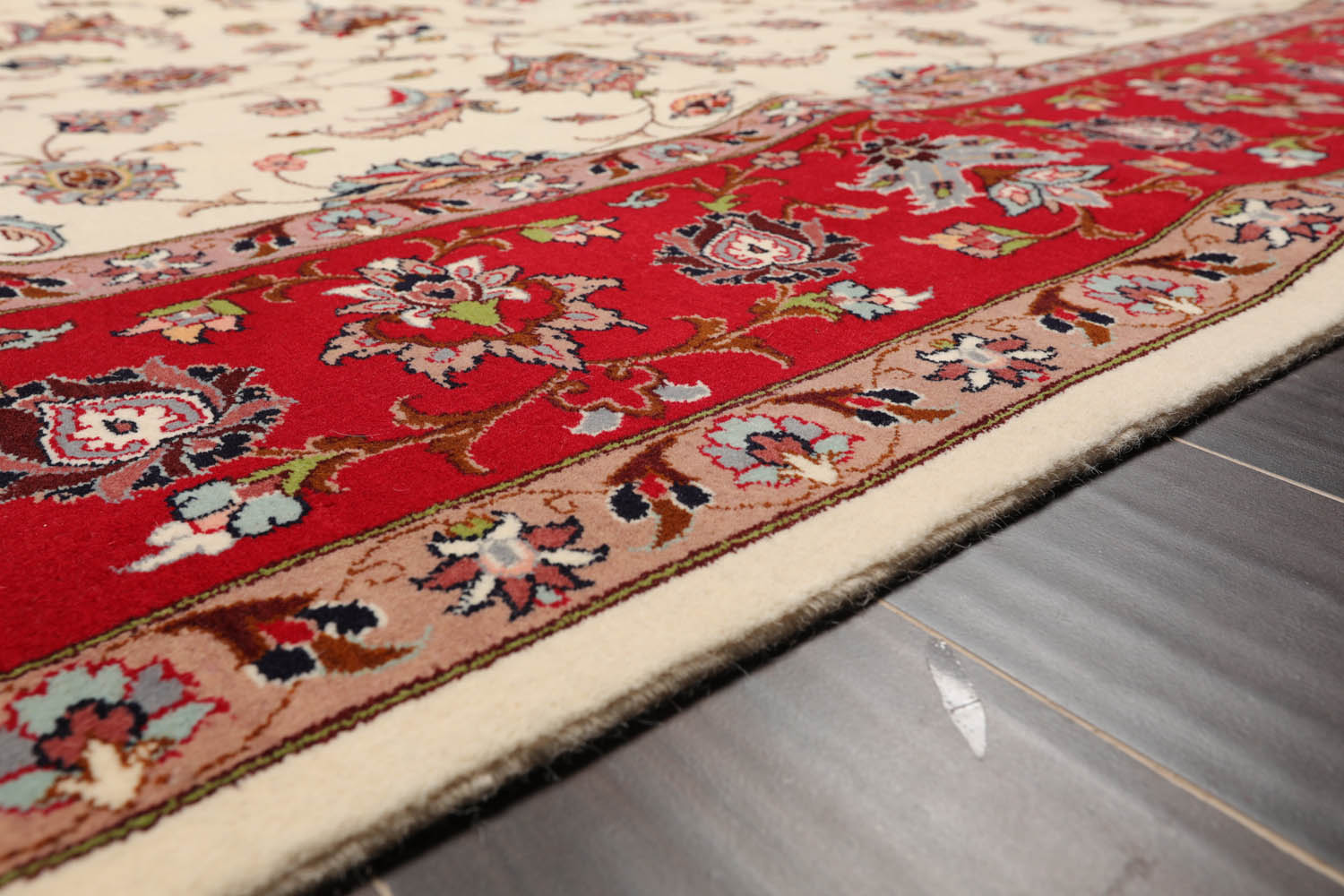 8x10 Ivory, Red, Rose Color Hand Knotted All-Over 100% Wool Traditional Oriental Rug