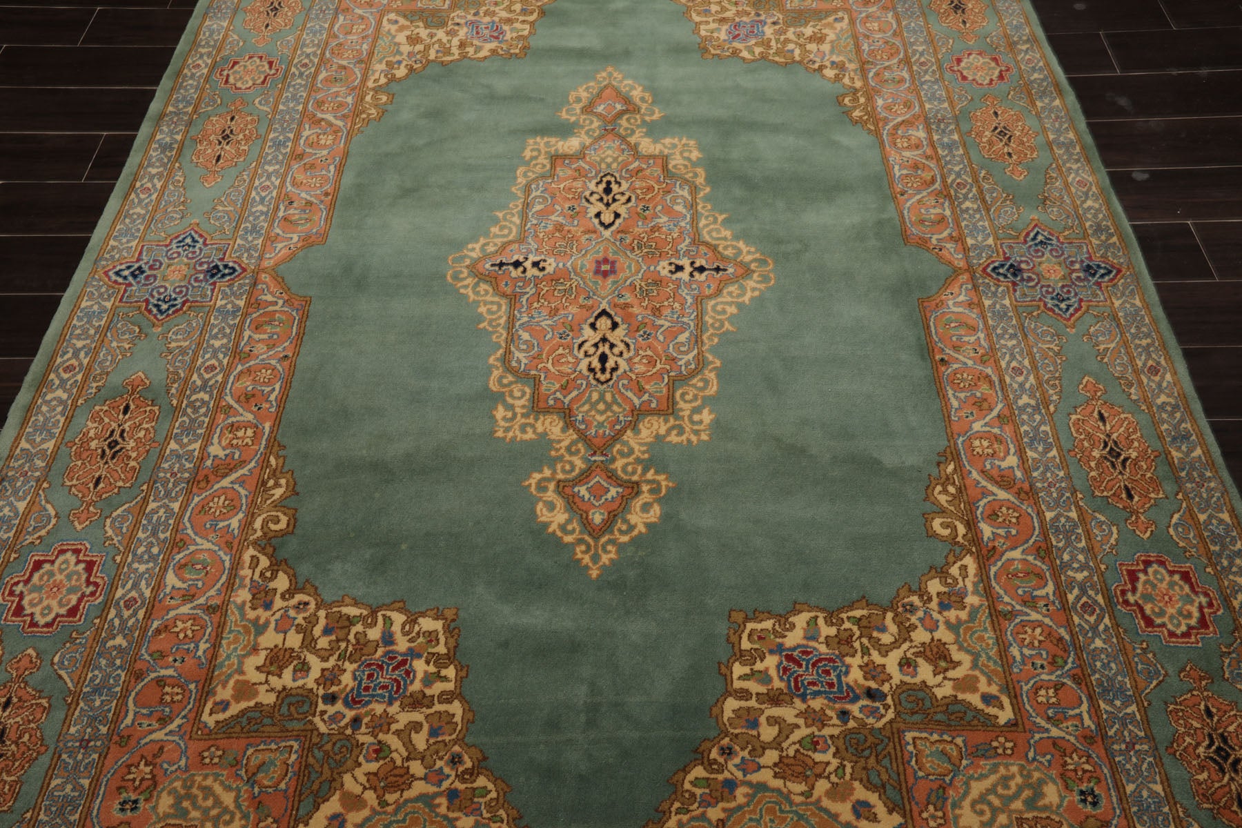 6x9 Aqua, Rose, Peach Color Hand Knotted Kerman New Zealand Wool Traditional Oriental Rug