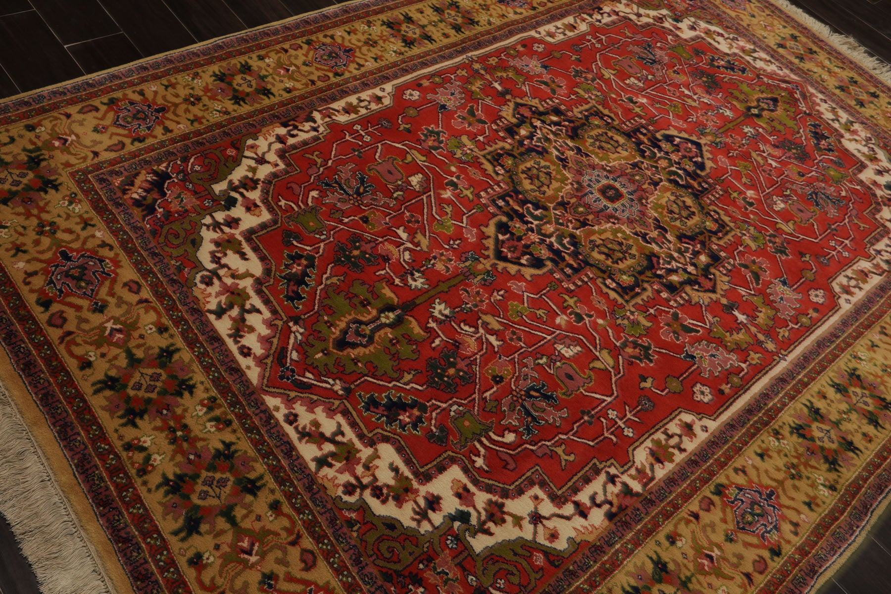 6x9 Orange, Navy, Gold Color Hand Knotted Serapi New Zealand Wool Traditional Oriental Rug