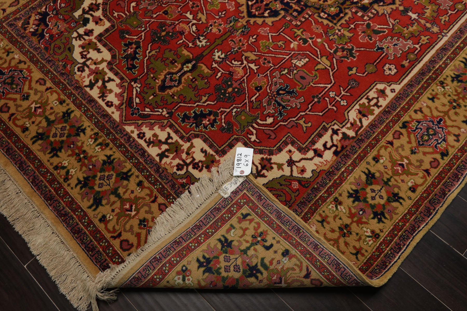 6x9 Orange, Navy, Gold Color Hand Knotted Serapi New Zealand Wool Traditional Oriental Rug