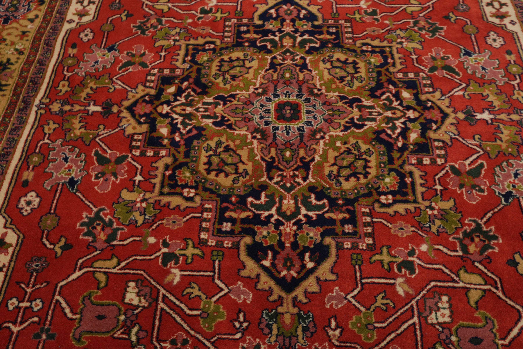 6x9 Orange, Navy, Gold Color Hand Knotted Serapi New Zealand Wool Traditional Oriental Rug