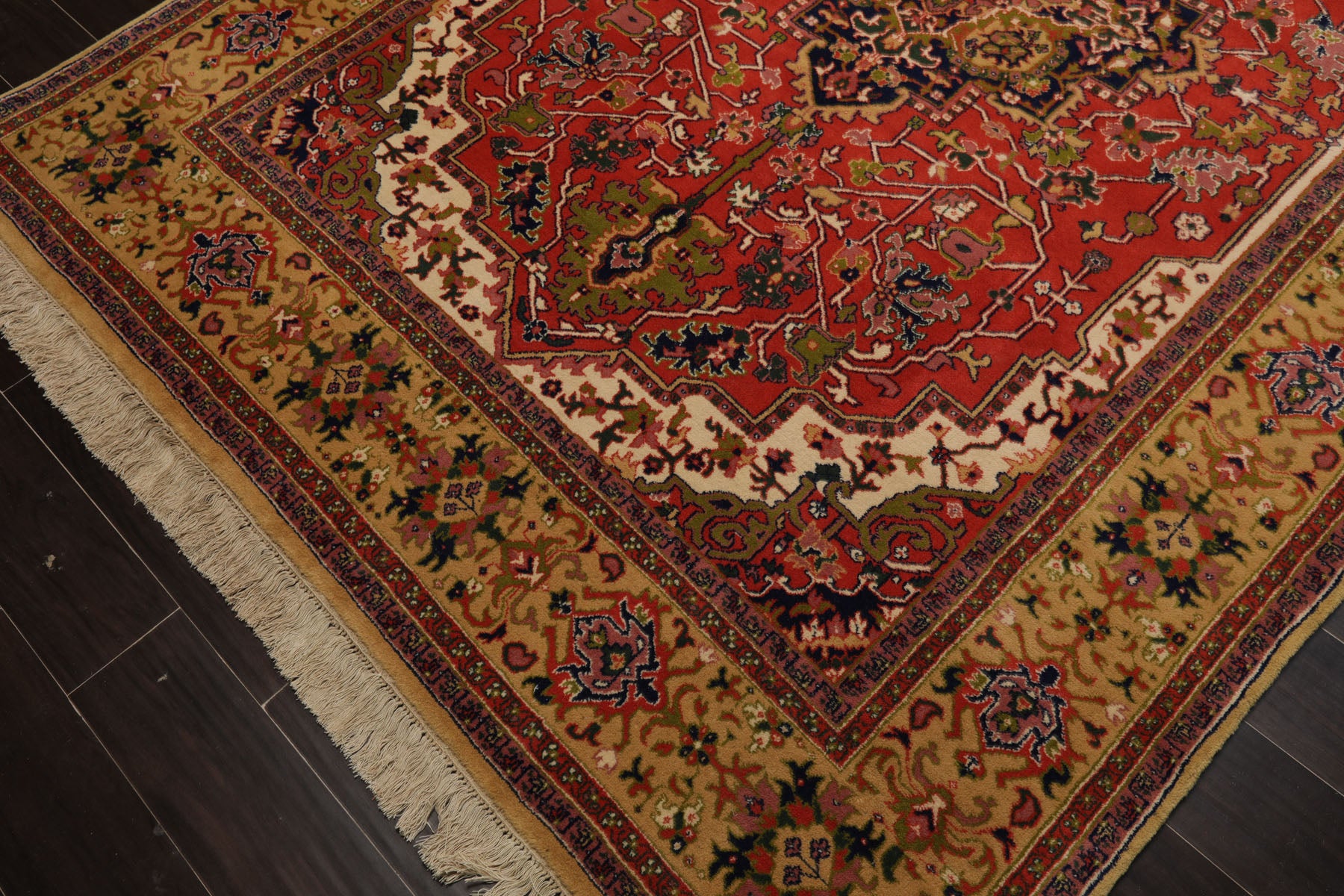 6x9 Orange, Navy, Gold Color Hand Knotted Serapi New Zealand Wool Traditional Oriental Rug