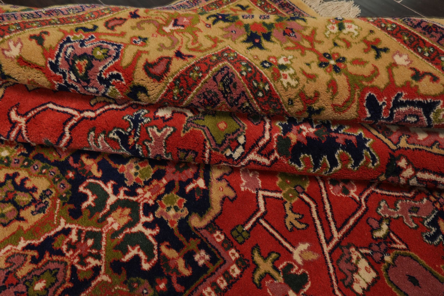 6x9 Orange, Navy, Gold Color Hand Knotted Serapi New Zealand Wool Traditional Oriental Rug