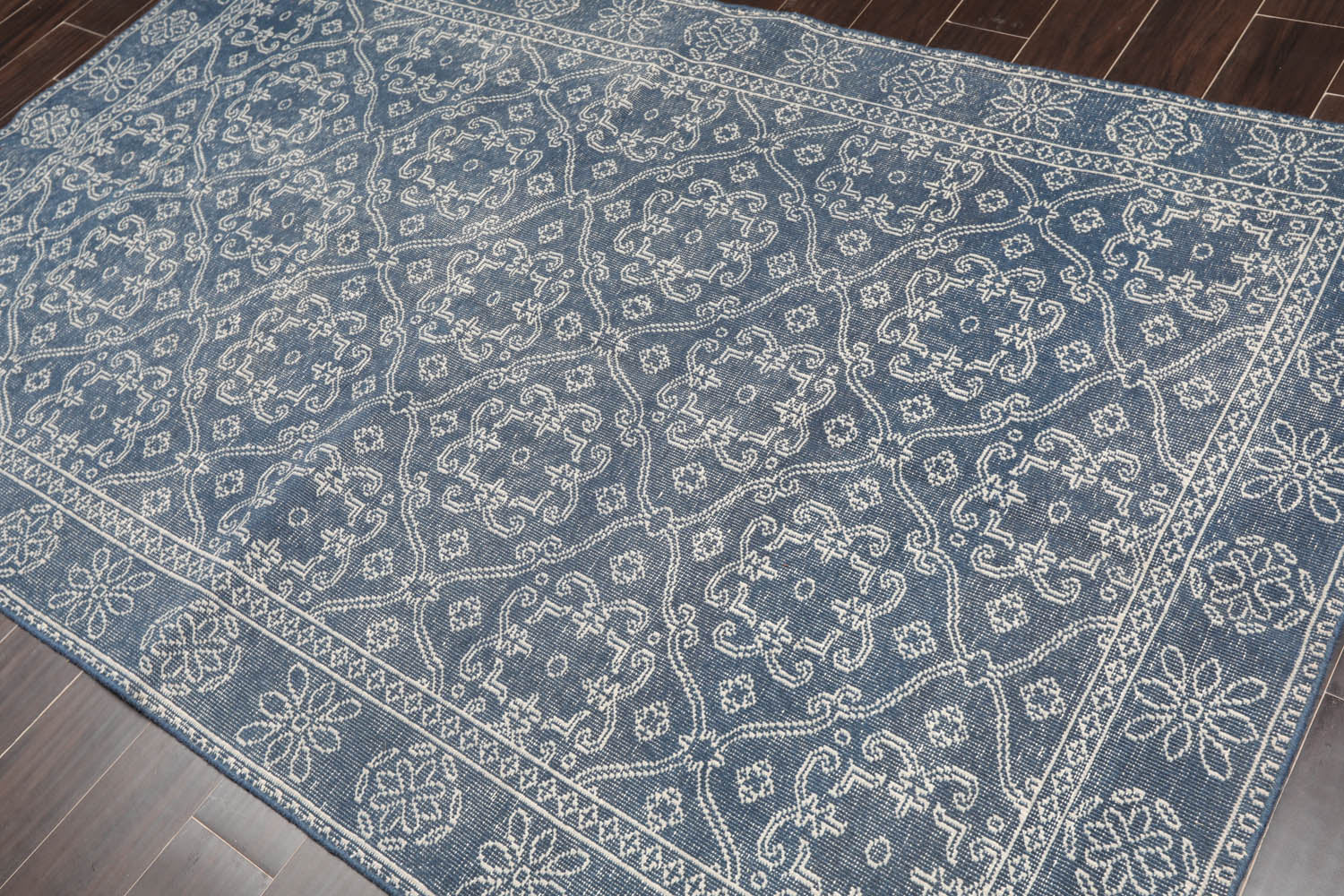 5x8 Blue, Gray, Color Hand Knotted All-Over 100% Wool Traditional Oriental Rug