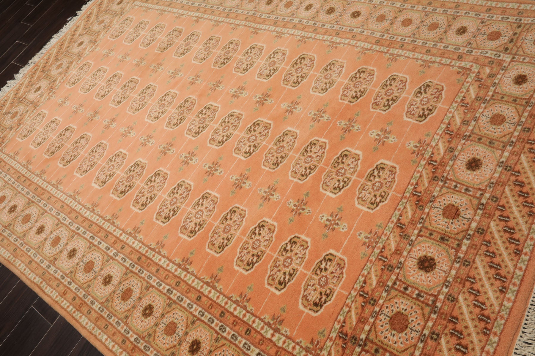 6x9 Peach, Ivory, Brown Color Hand Knotted Bokhara New Zealand Wool Traditional Oriental Rug