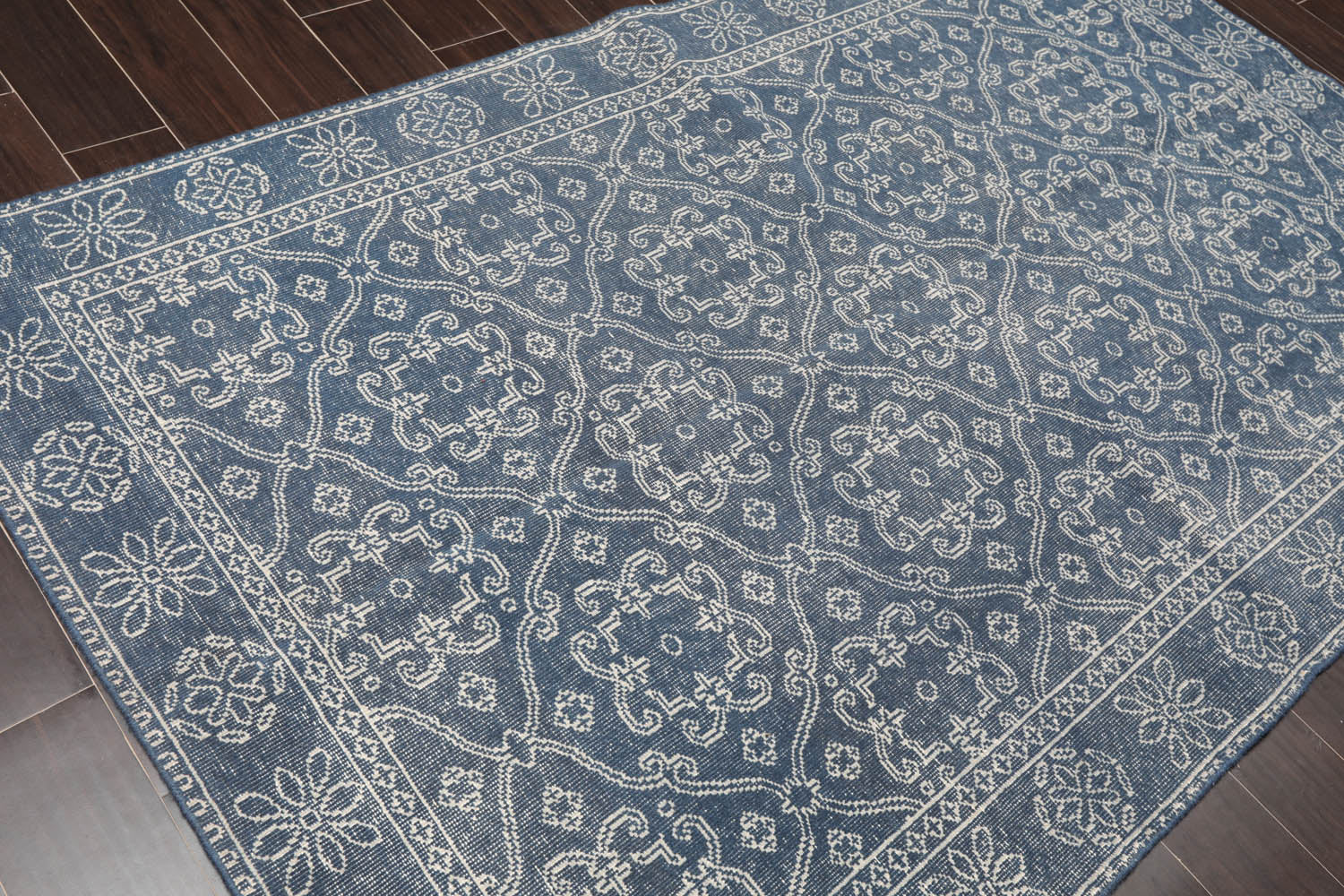 5x8 Blue, Gray, Color Hand Knotted All-Over 100% Wool Traditional Oriental Rug