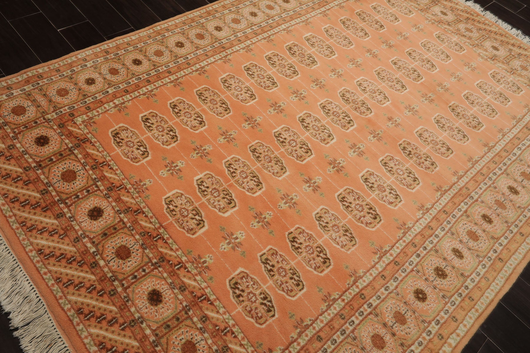 6x9 Peach, Ivory, Brown Color Hand Knotted Bokhara New Zealand Wool Traditional Oriental Rug
