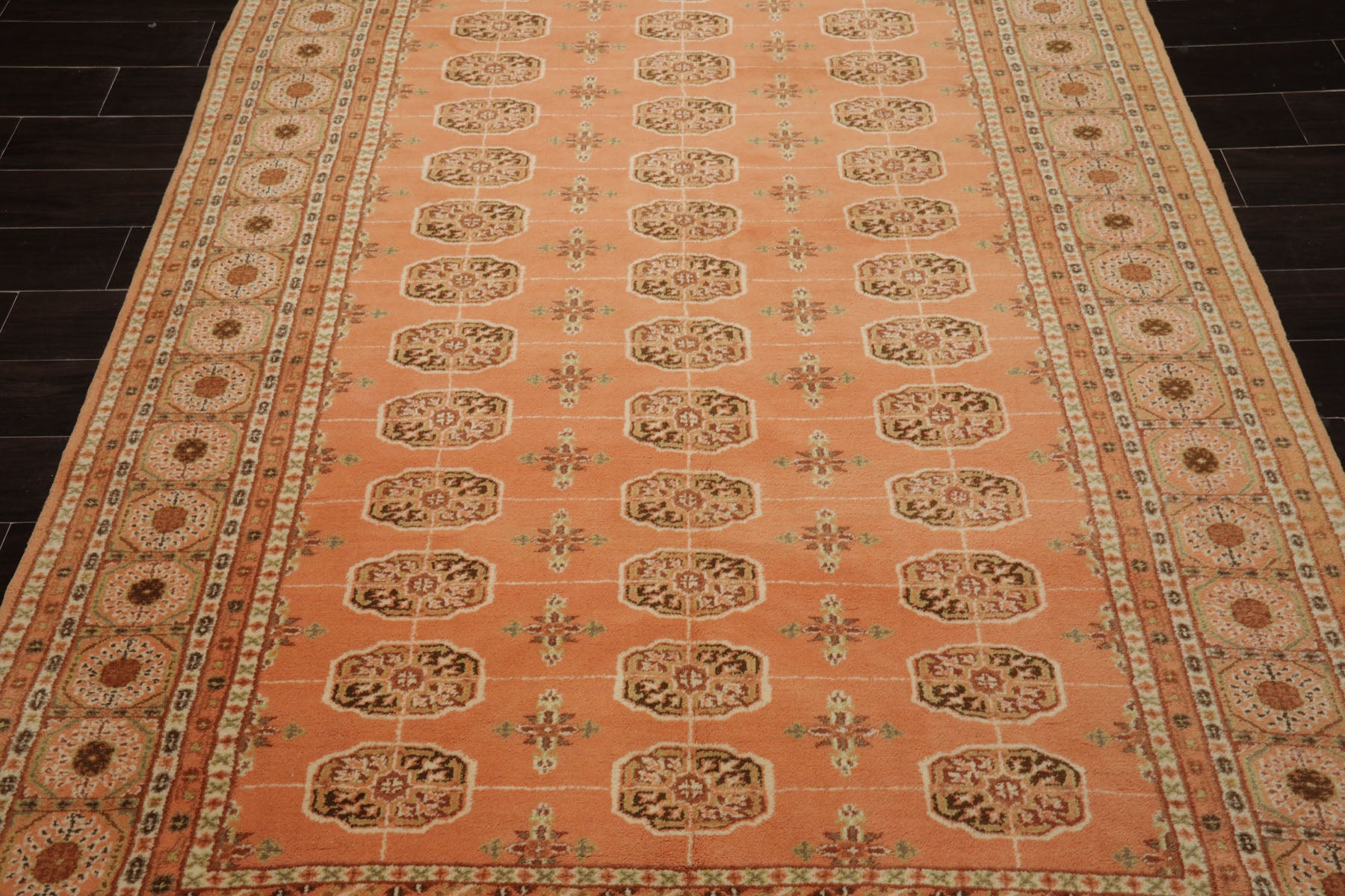 6x9 Peach, Ivory, Brown Color Hand Knotted Bokhara New Zealand Wool Traditional Oriental Rug