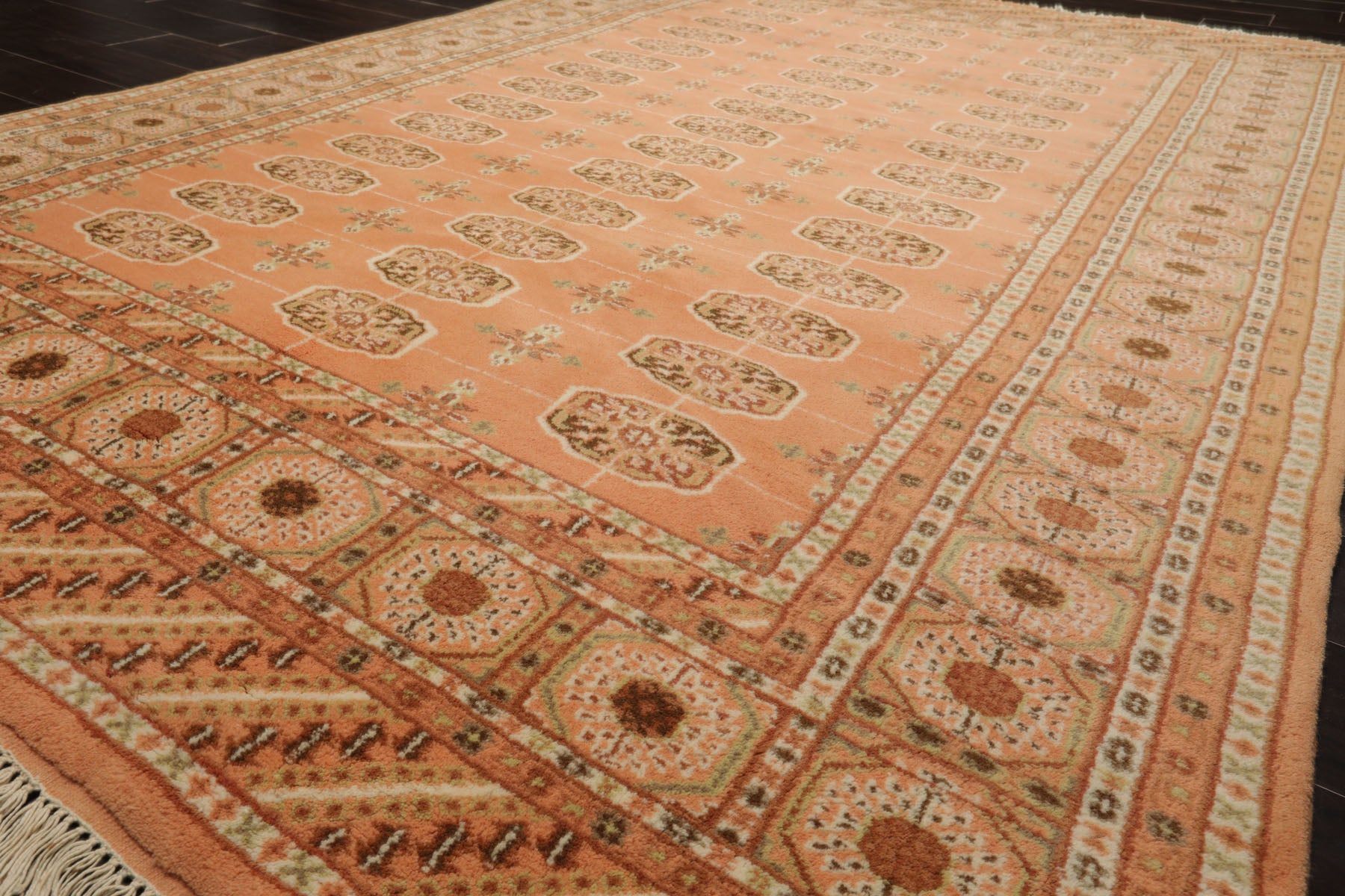 6x9 Peach, Ivory, Brown Color Hand Knotted Bokhara New Zealand Wool Traditional Oriental Rug
