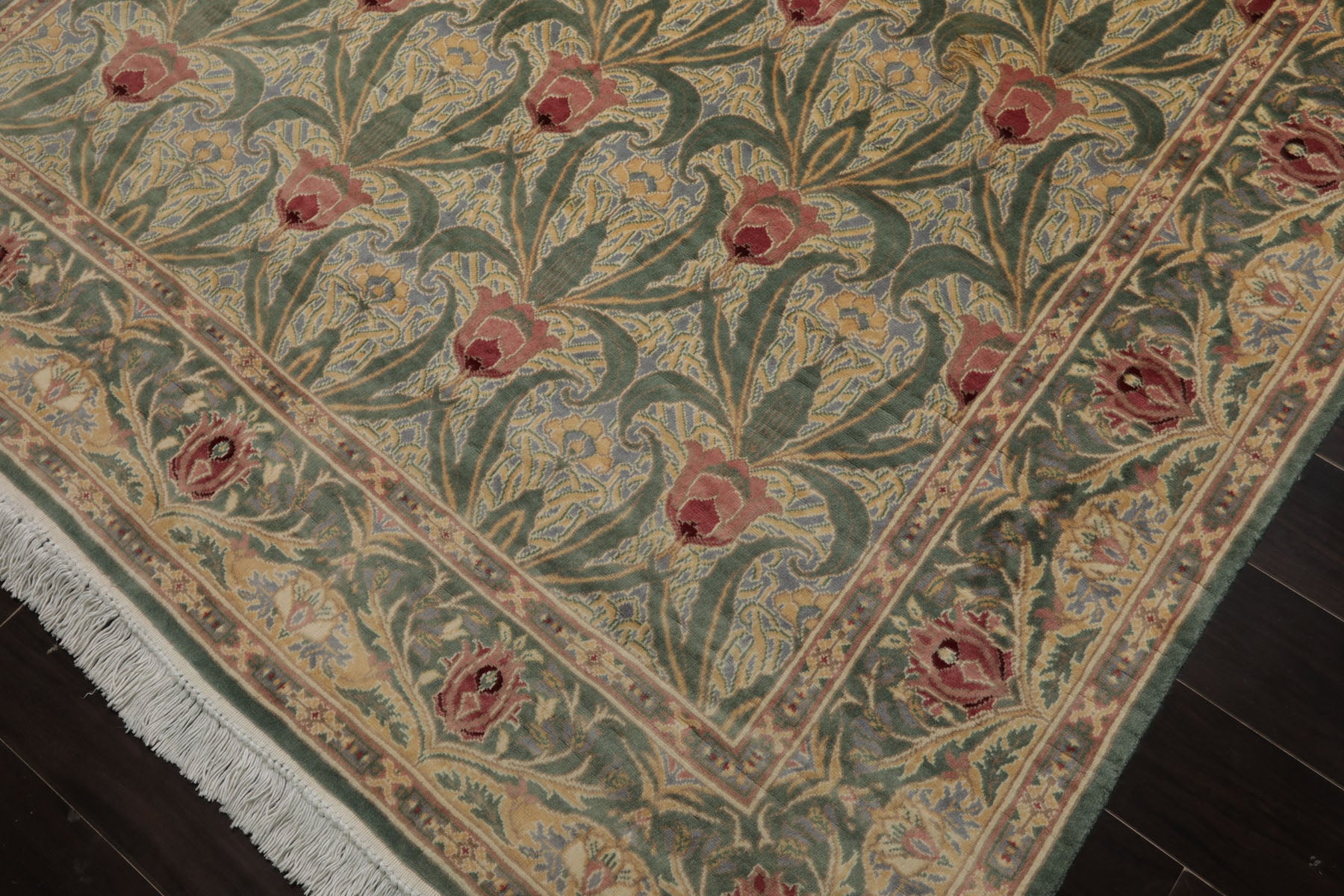 6x9 Aqua, Ivory, Light Color Hand Knotted Arts & Crafts New Zealand Wool William Morris Oriental Rug