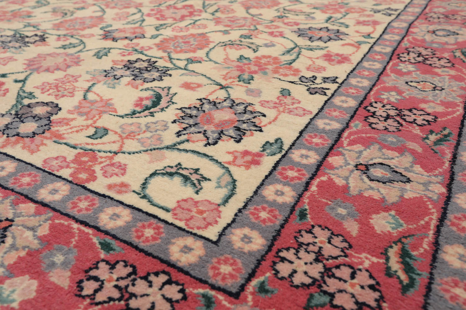 Runner Ivory, Pink, Blue Color Hand Knotted All-Over 100% Wool Traditional Oriental Rug