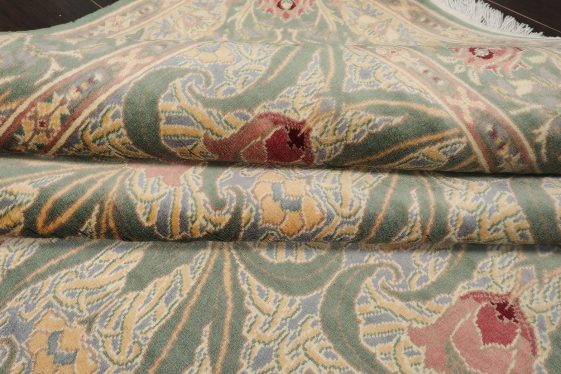 6x9 Aqua, Ivory, Light Color Hand Knotted Arts & Crafts New Zealand Wool William Morris Oriental Rug
