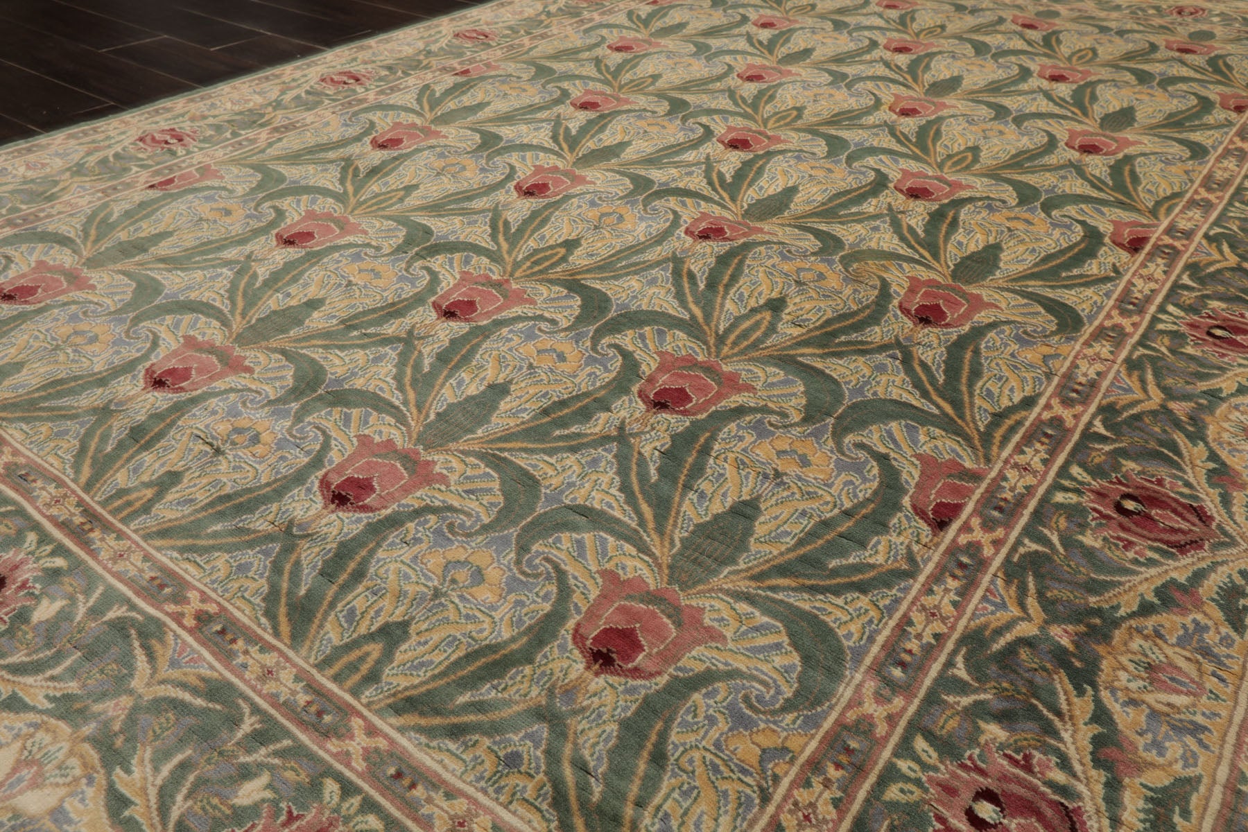 6x9 Aqua, Ivory, Light Color Hand Knotted Arts & Crafts New Zealand Wool William Morris Oriental Rug