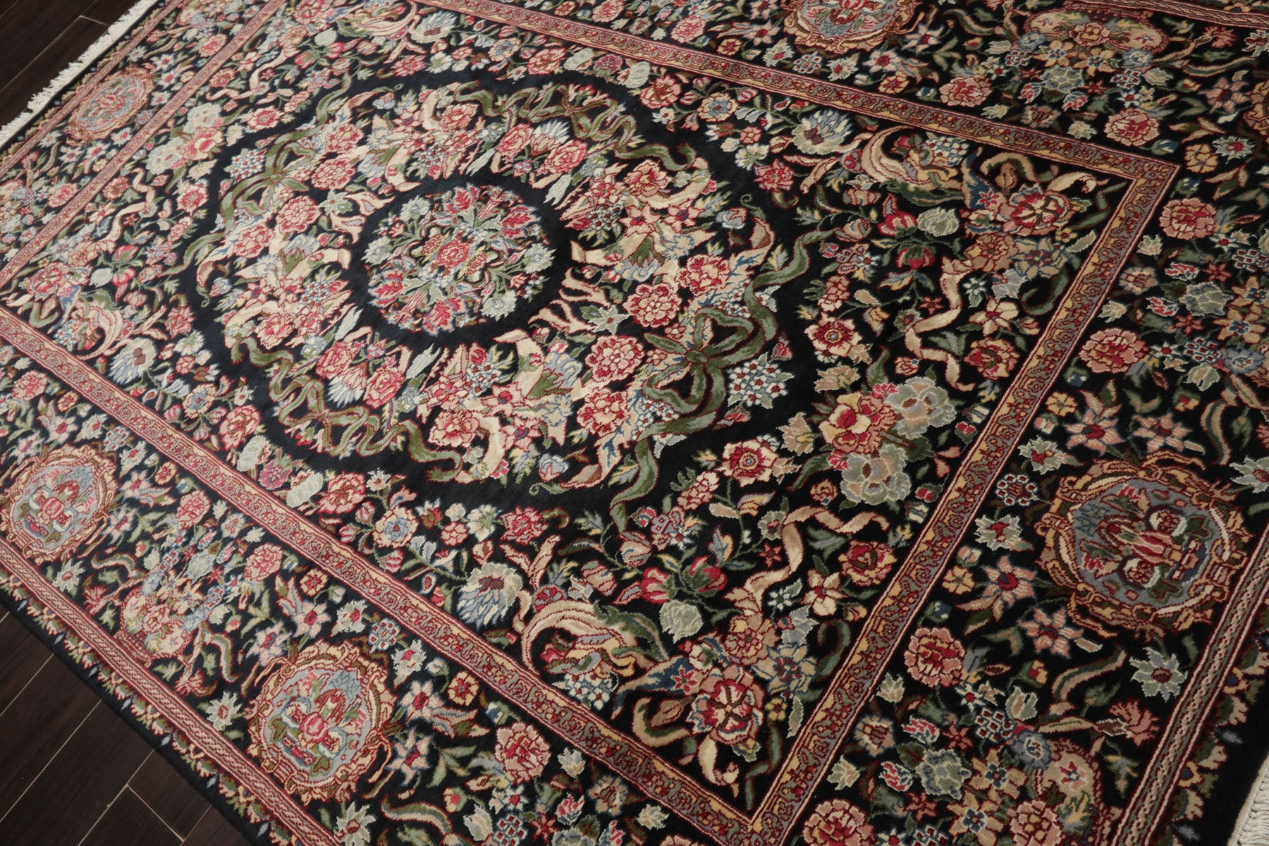 6x9 Charcoal, Ivory, Rose Color Hand Knotted French Aubusson Savonnerie Wool Traditional Oriental Rug