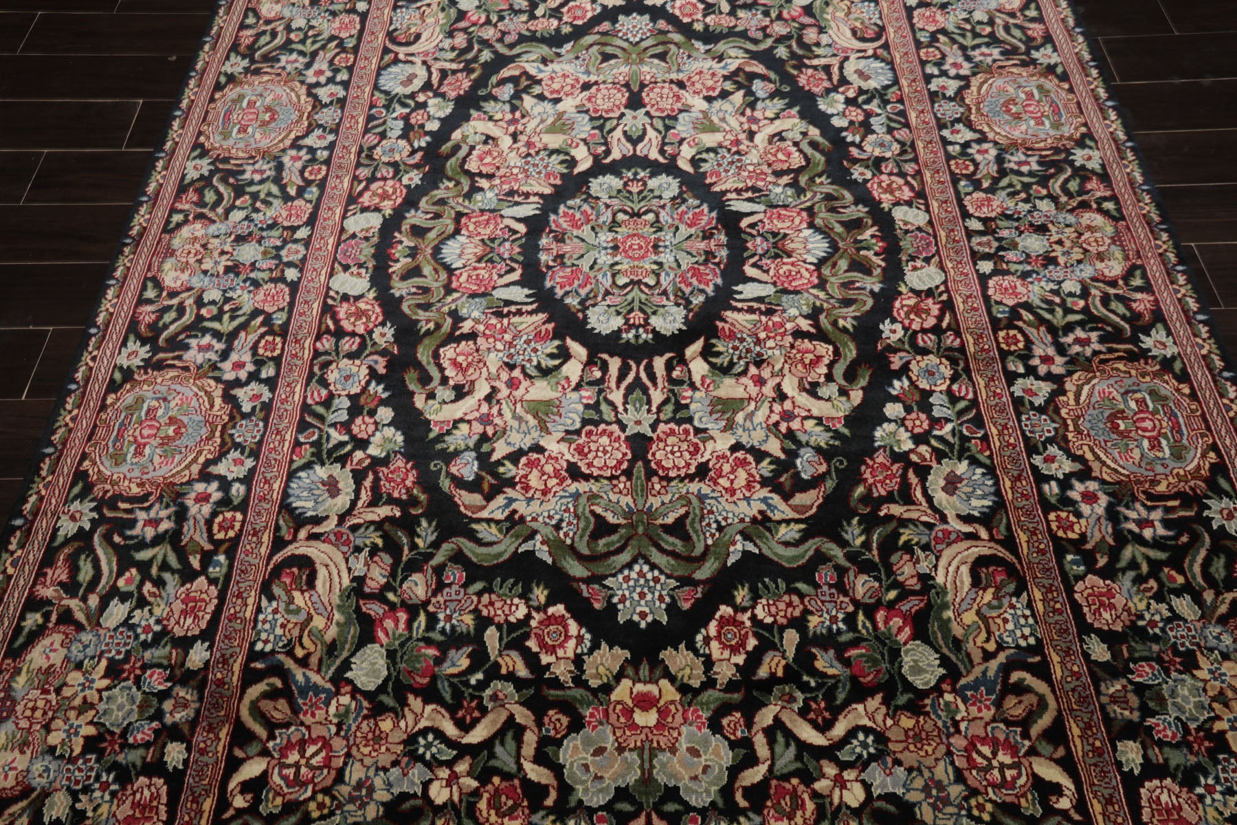 6x9 Charcoal, Ivory, Rose Color Hand Knotted French Aubusson Savonnerie Wool Traditional Oriental Rug