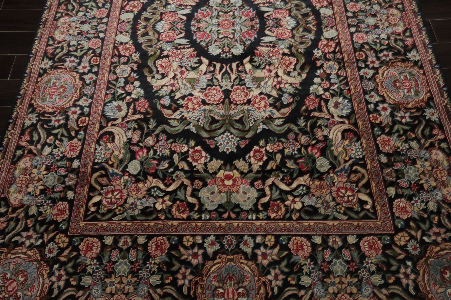 6x9 Charcoal, Ivory, Rose Color Hand Knotted French Aubusson Savonnerie Wool Traditional Oriental Rug