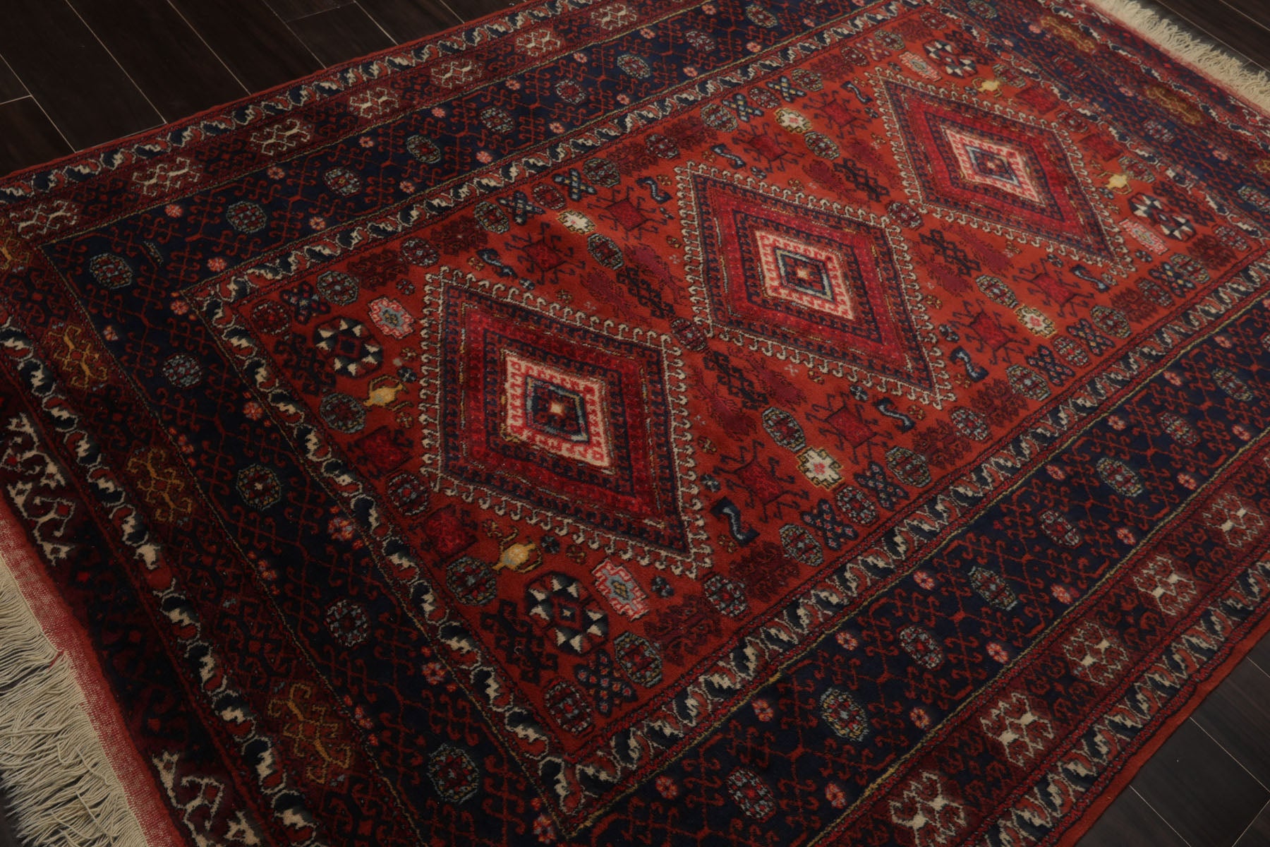 5x8 Rust, Teracotta, Navy Color Hand Knotted Ottomon Kula Wool Tribal Oriental Rug