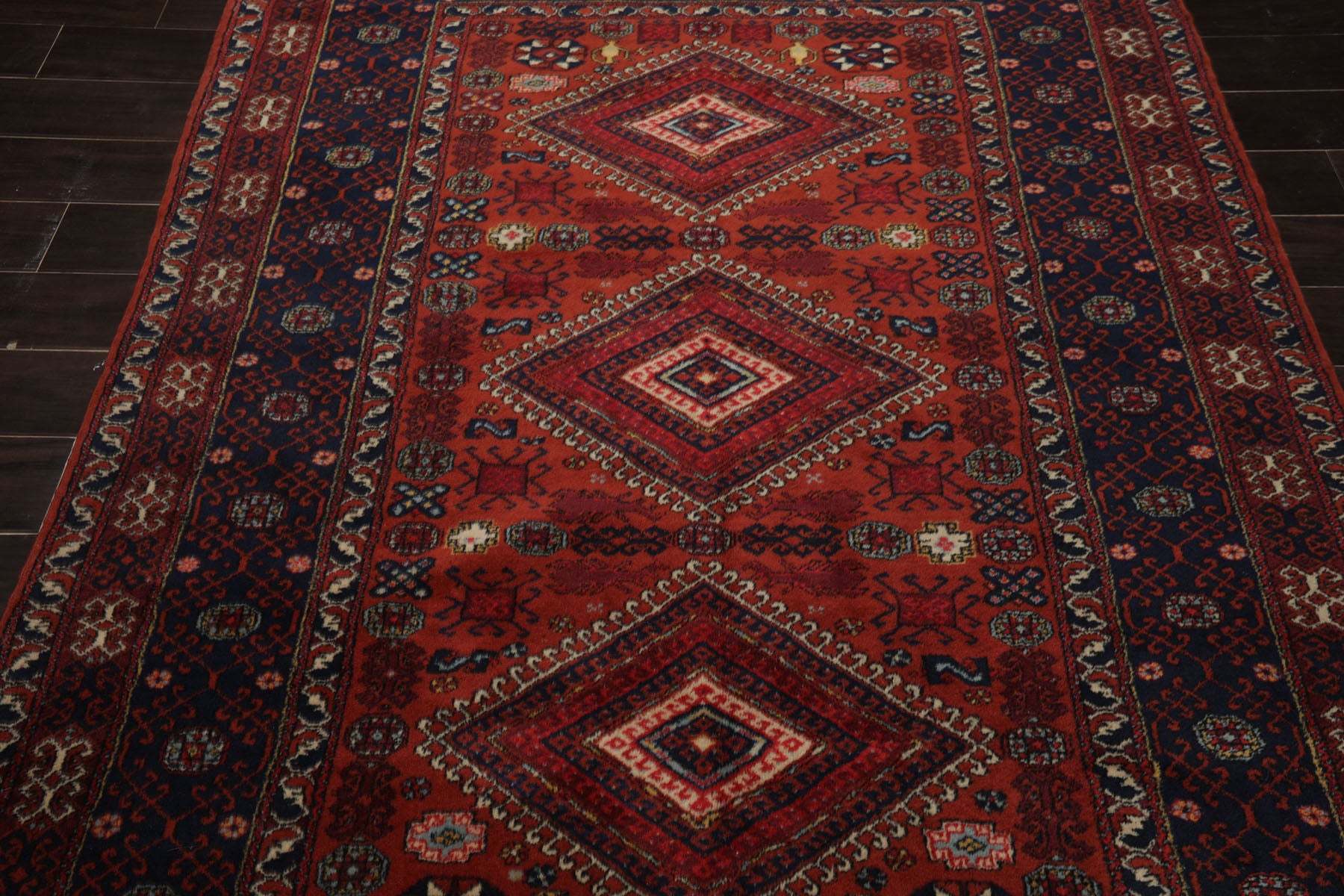 5x8 Rust, Teracotta, Navy Color Hand Knotted Ottomon Kula Wool Tribal Oriental Rug