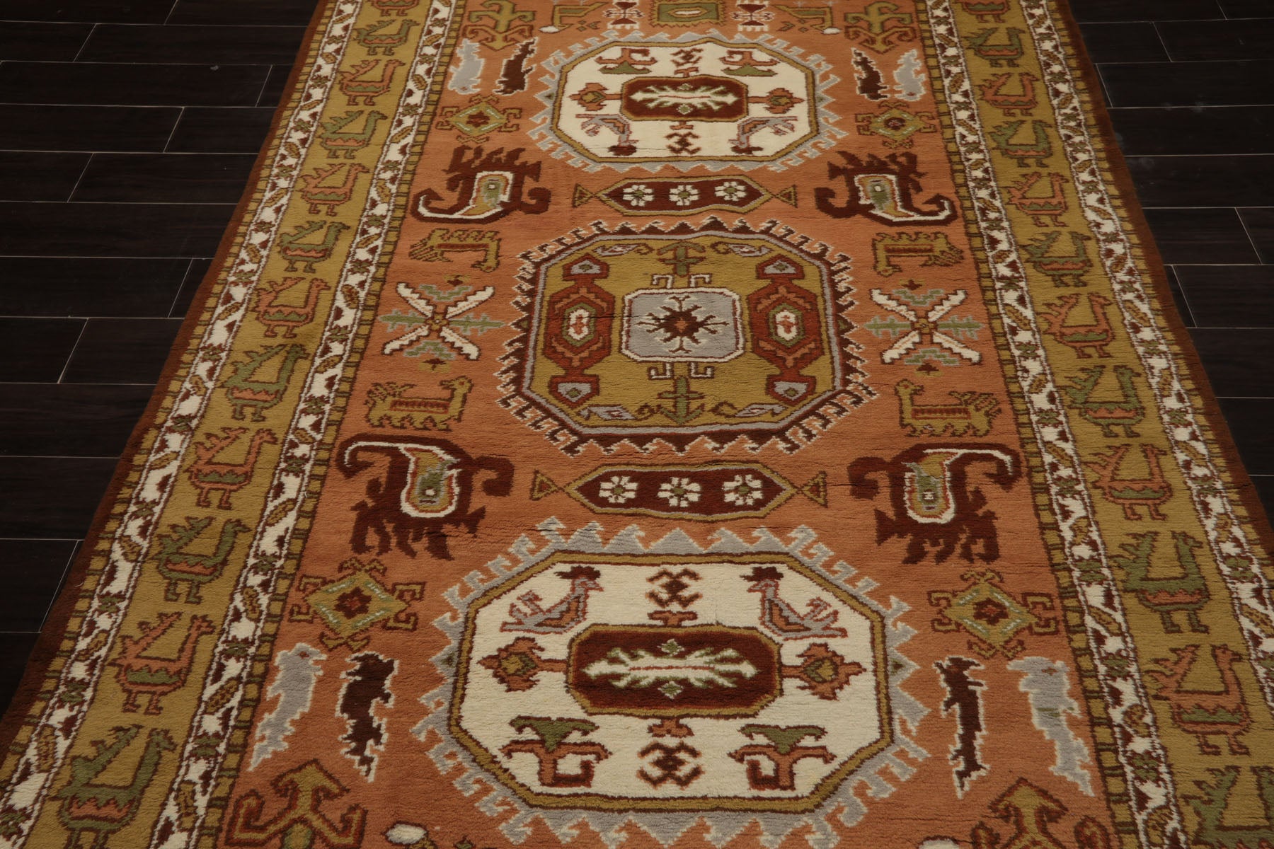 5x9 Peach, Mustard, Ivory Color Hand Knotted Oushak Wool Traditional Oriental Rug