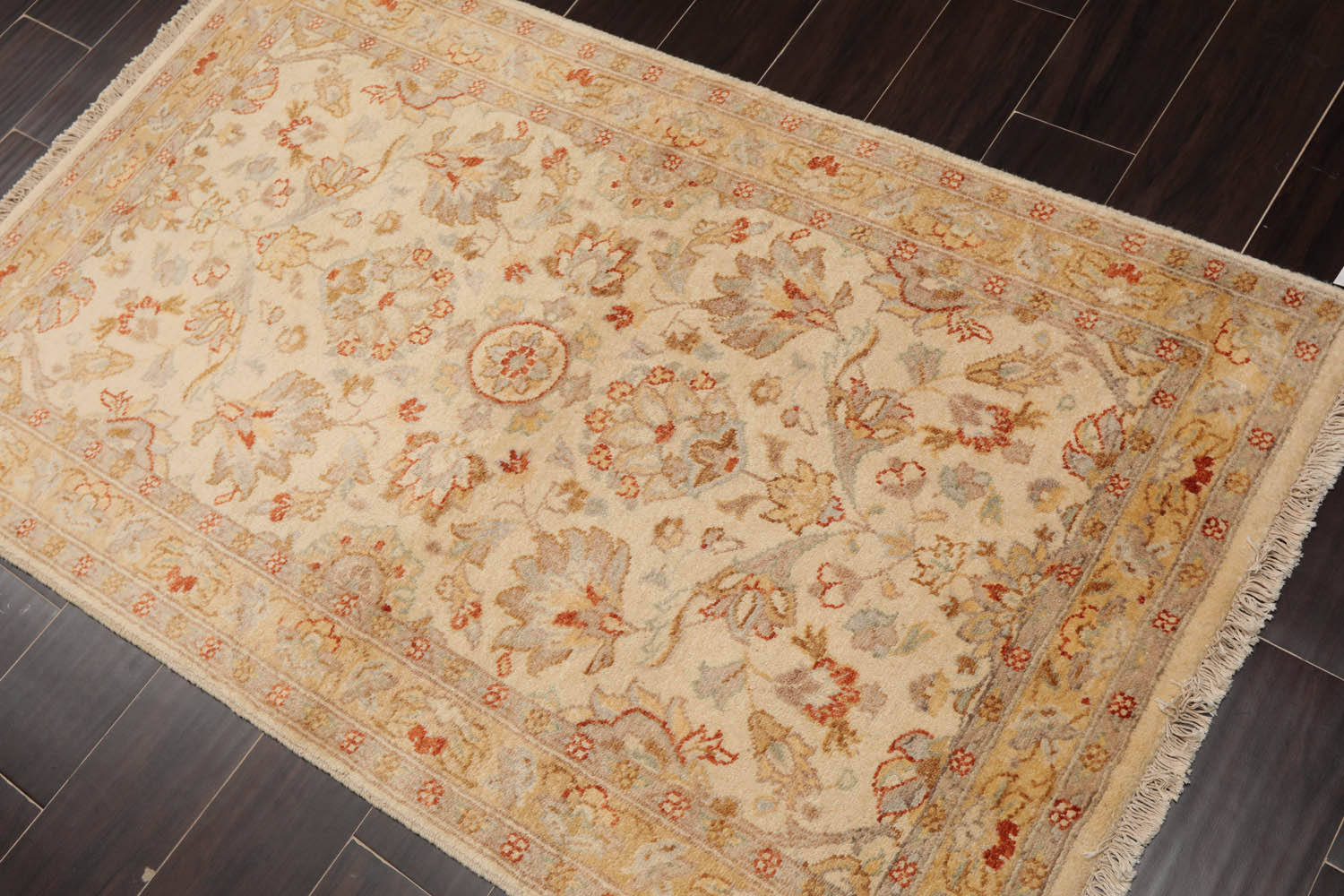 3x5 Ivory, Light Gold, Taupe Color Hand Knotted All-Over 100% Wool Traditional Oriental Rug